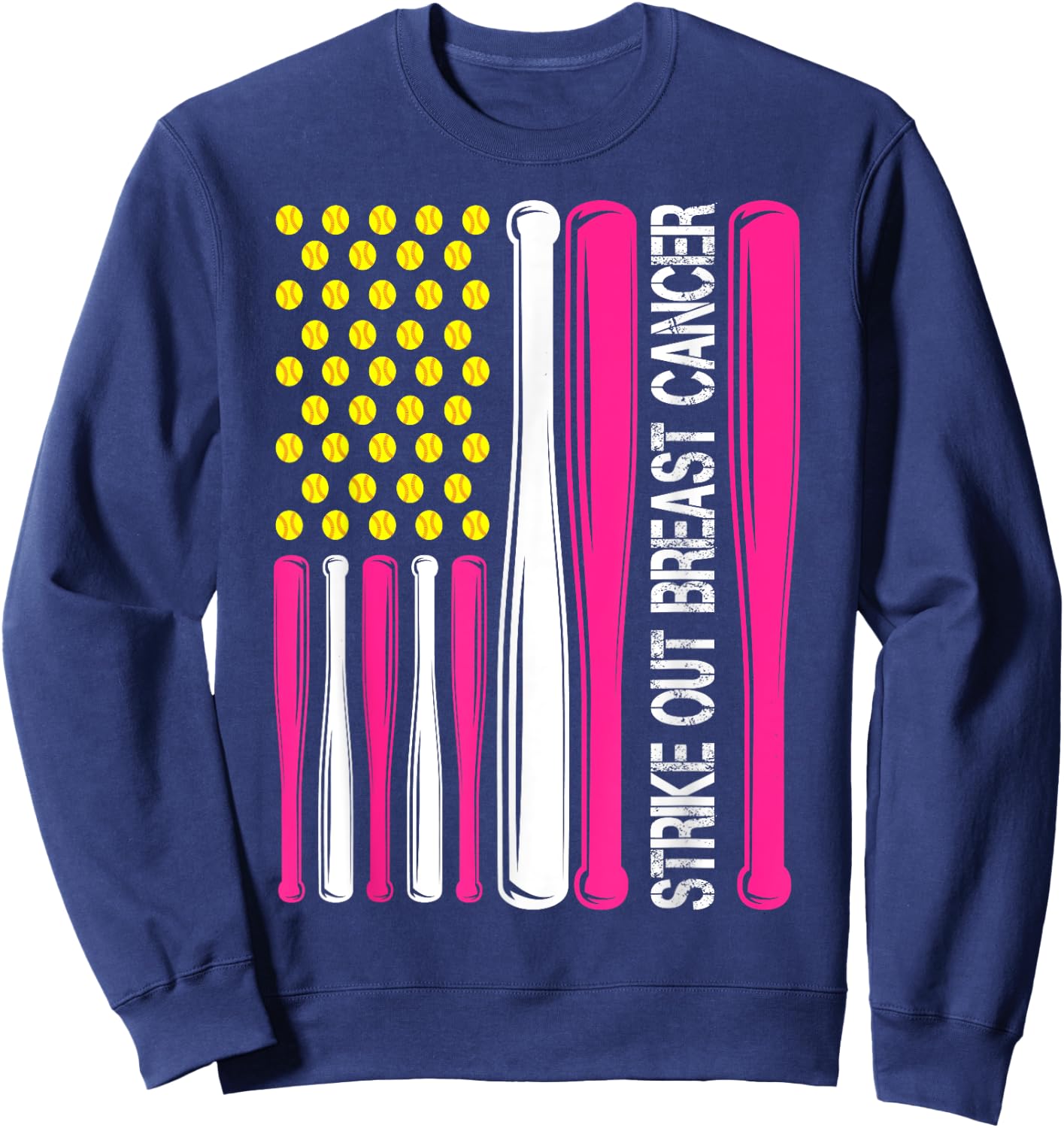 Strike Out Breast Cancer Softball Fight Awareness Men Women Sweatshirt - Sweatshirt | Navy