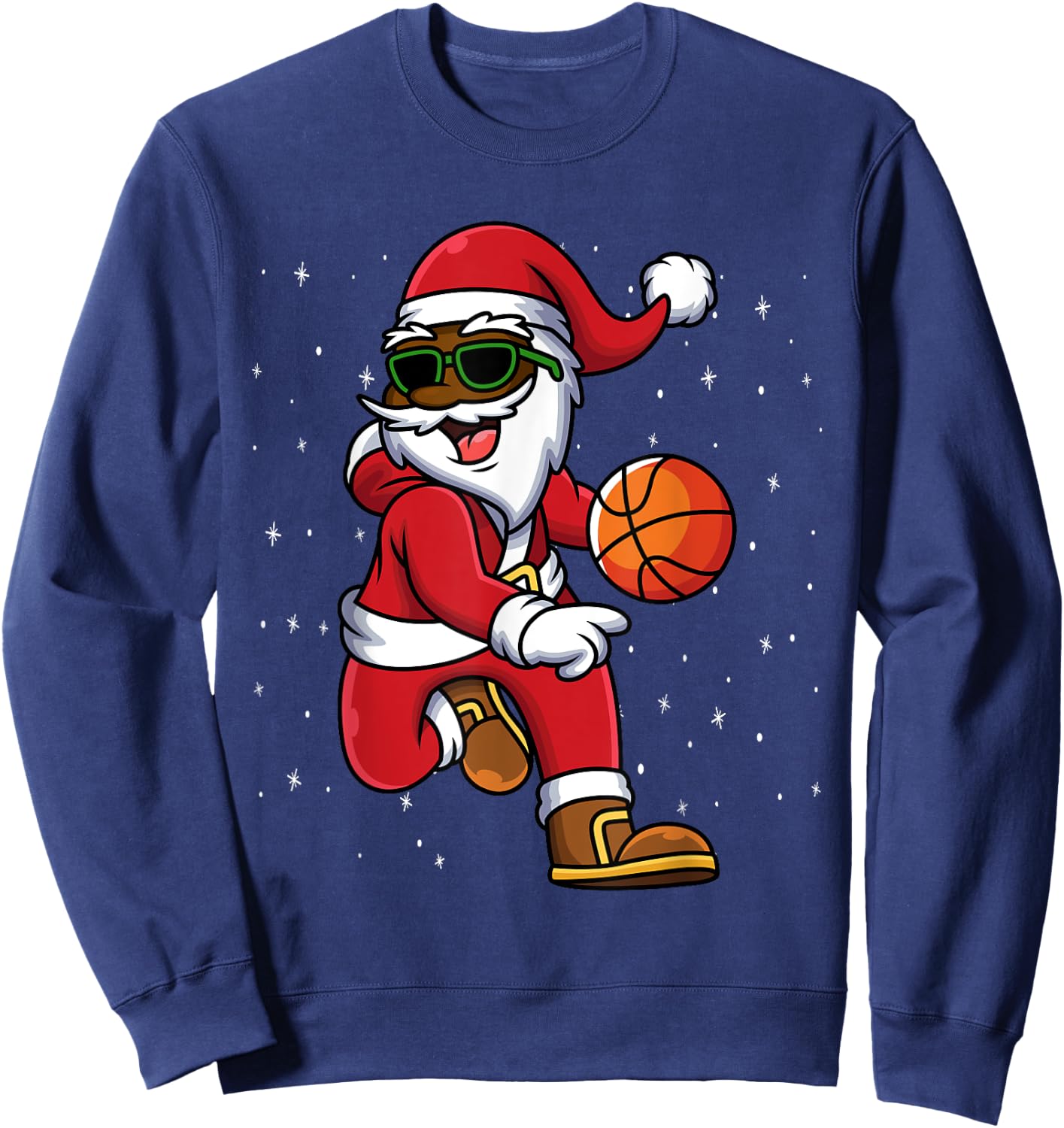 Christmas Basketball Black African American Santa Kids Sweatshirt - Sweatshirt | Navy