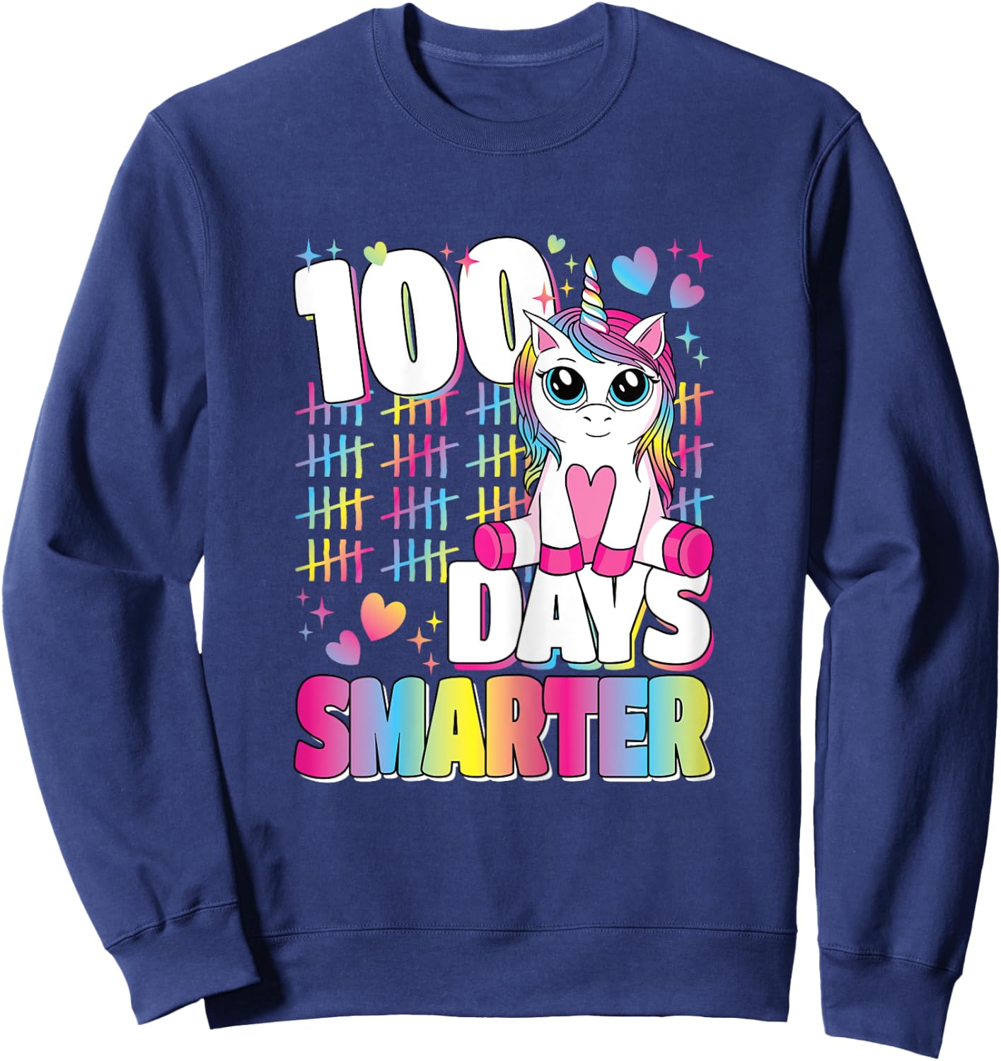 100 Days Smarter Unicorn Rainbow 100th Day Of School Girls Sweatshirt - Sweatshirt | Navy