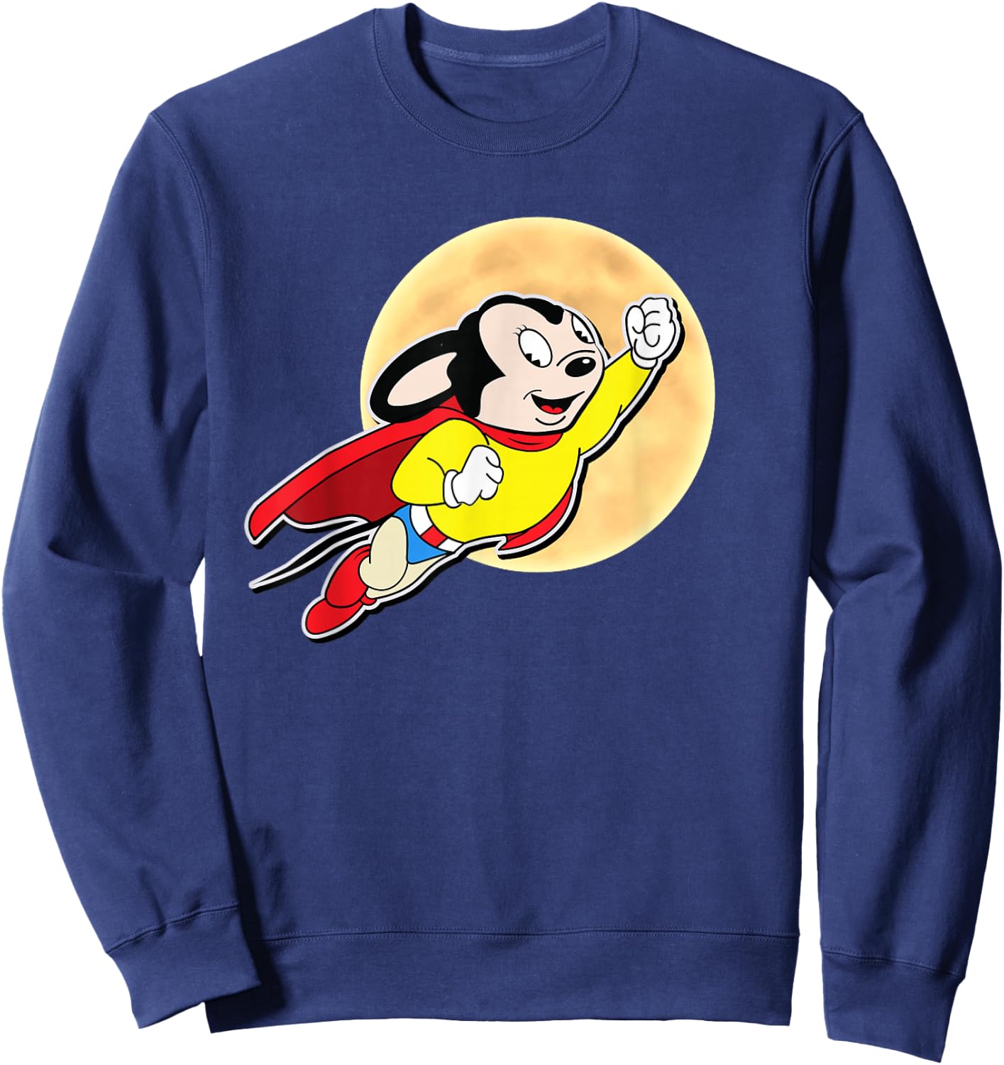 Superhero Cartoon Mouse for Mighty Humans Flies Past Moon Sweatshirt - Sweatshirt | Navy