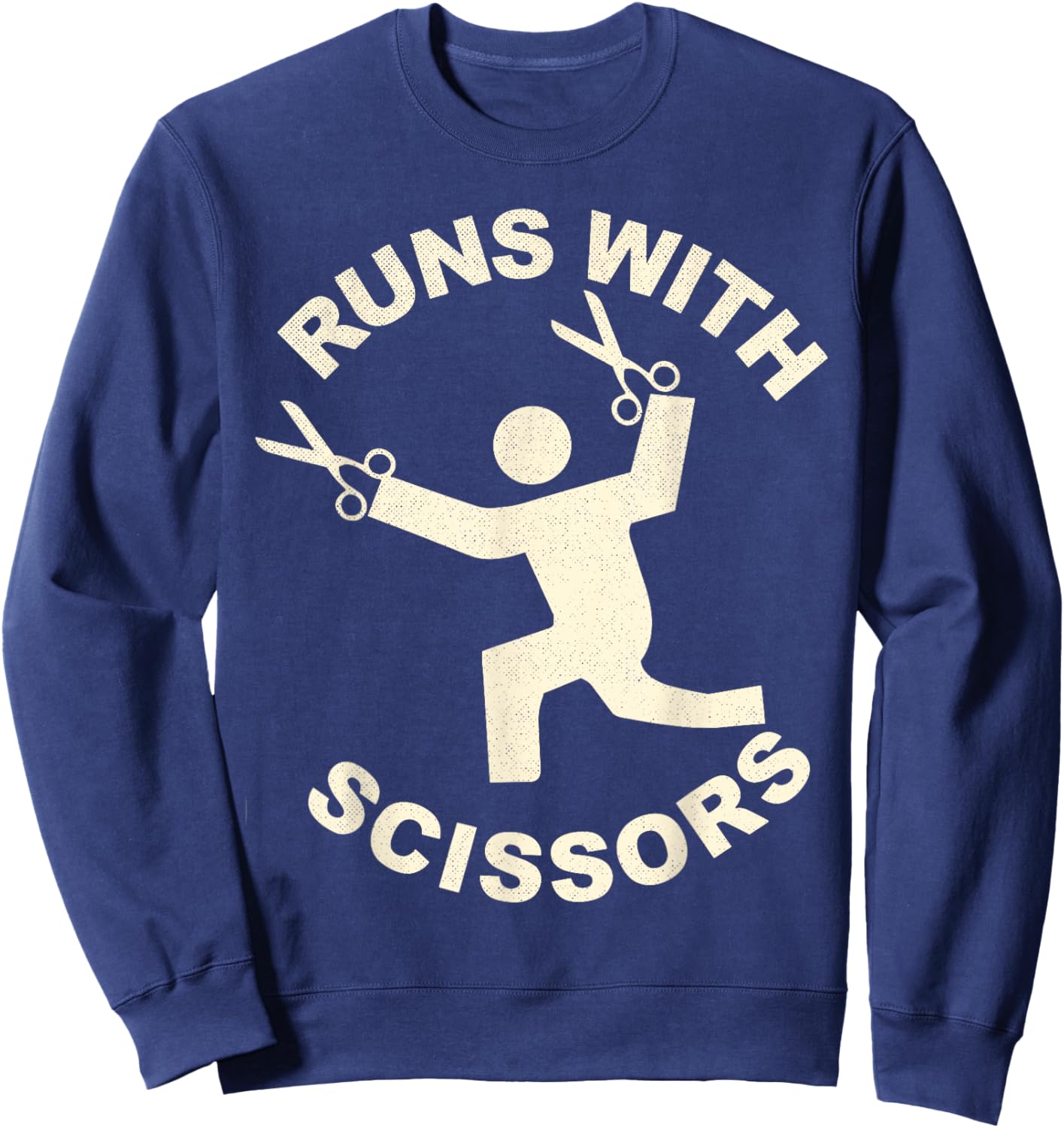 Runs with Scissors Funny Dangerous Stick Figure Sweatshirt - Sweatshirt | Navy