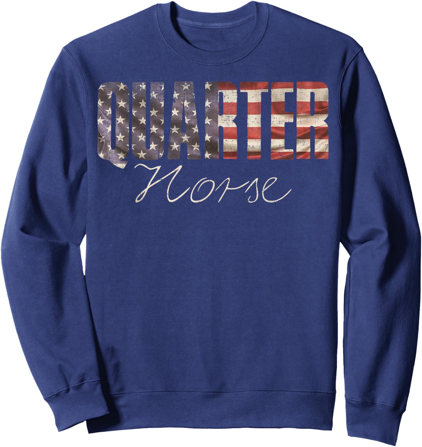 American Quarter Horse With USA Flag, Horseback Riding Sweatshirt - Sweatshirt | Navy