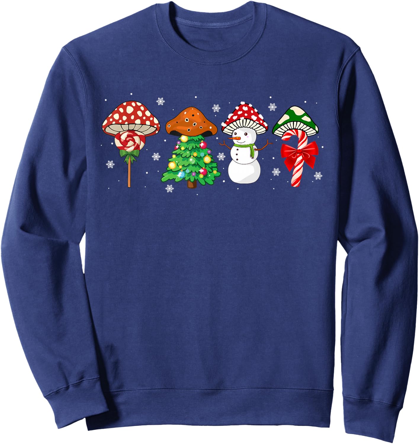Cute Mushroom Christmas, Amanita Muscaria Xmas Plant Lover Sweatshirt - Sweatshirt | Navy