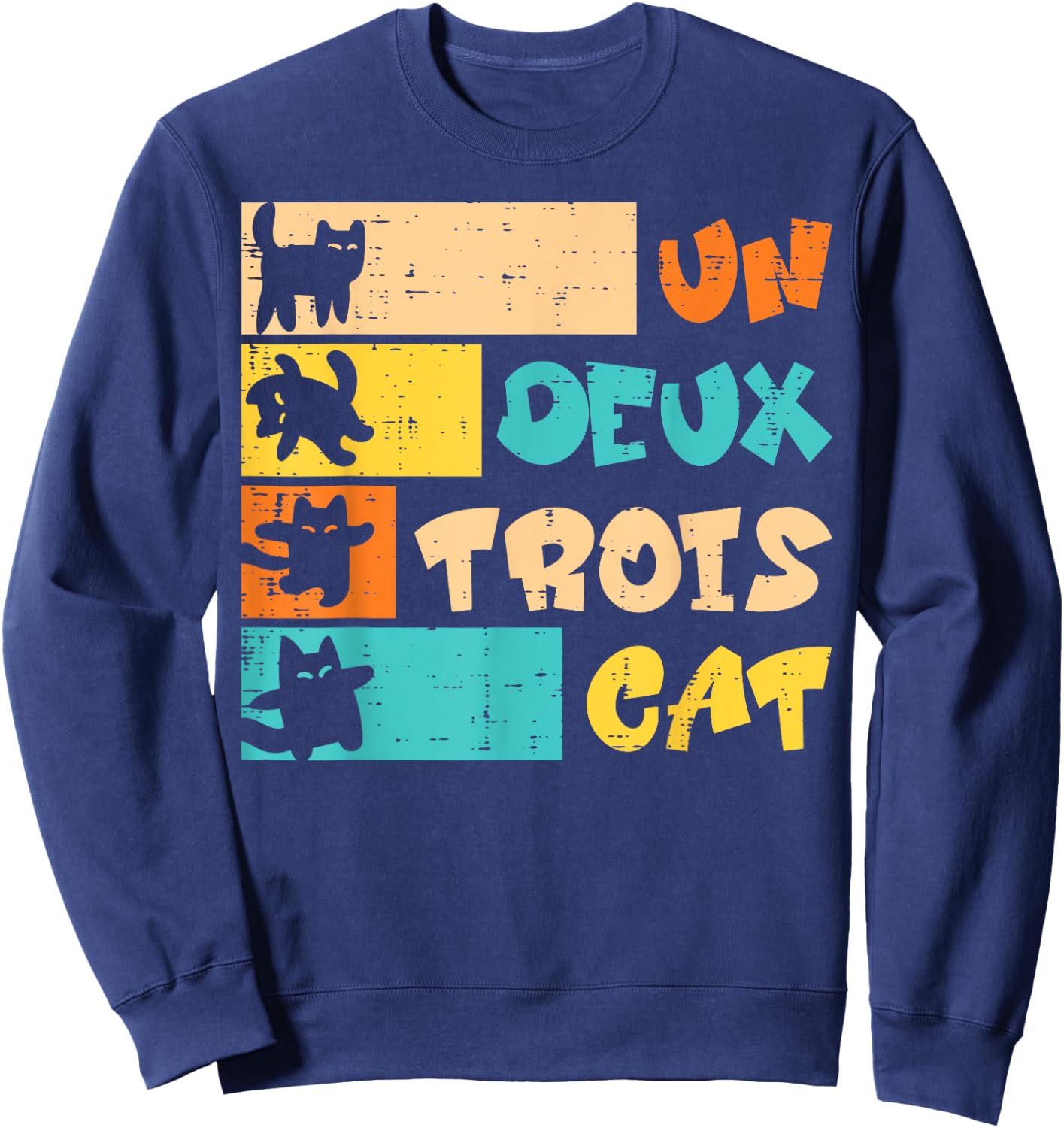 Un Deux Trois Cat French Retro Men Women Boys Kid Teen Youth Sweatshirt - Sweatshirt | Navy