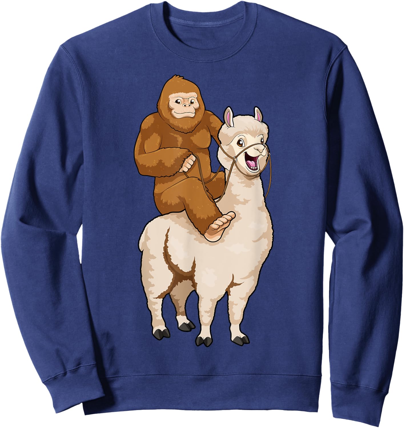 Bigfoot Riding Llama Sasquatch Cryptozoology Cryptid Farmer Sweatshirt - Sweatshirt | Navy