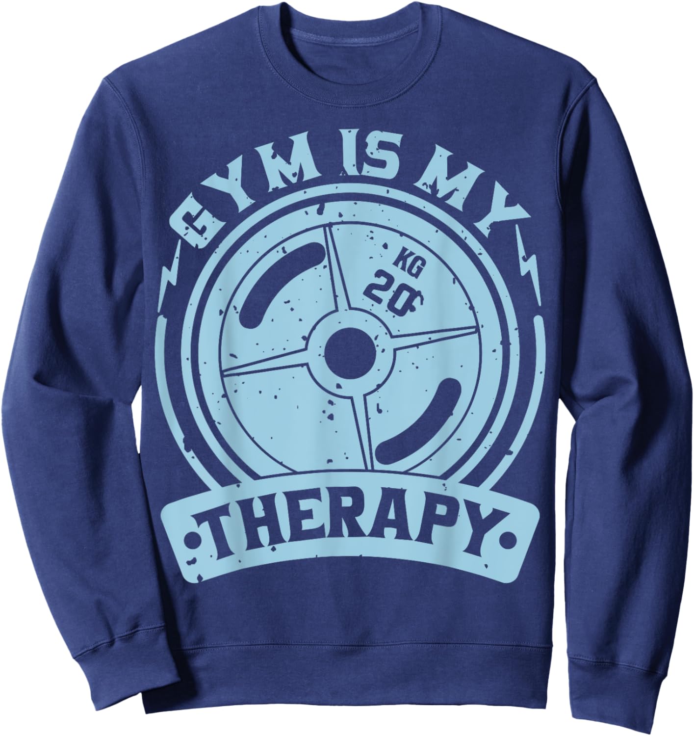 Motivation Workout Gift Gym Is My Therapy -Adult Black Short Sleeve Modern Graphic Letter Print Regular Fit Cotton 70% Polyester 30% Size 6 Sweatshirt - Sweatshirt | Navy