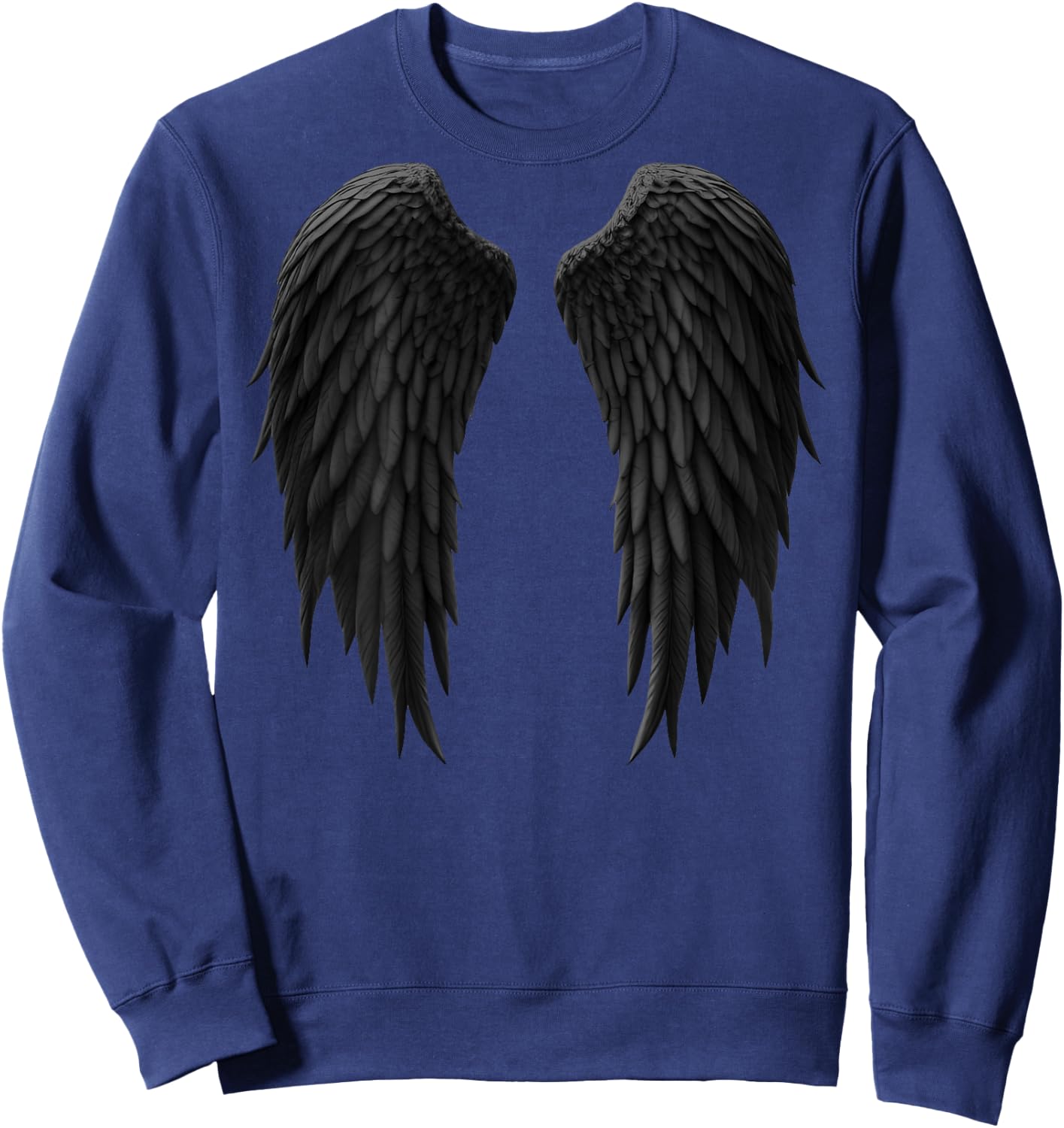 Realistic Black Dark Angel Wings on the Back Sweatshirt - Sweatshirt | Navy