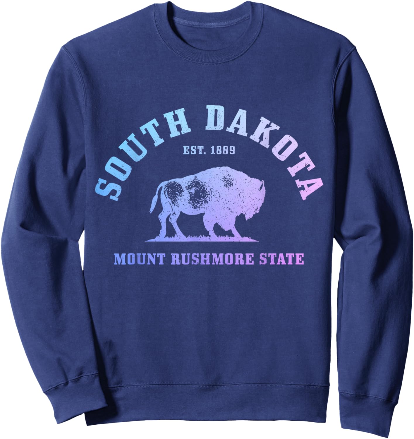 South Dakota East 1889 Mount Rushmore State Bison Vintage Sweatshirt - Sweatshirt | Navy
