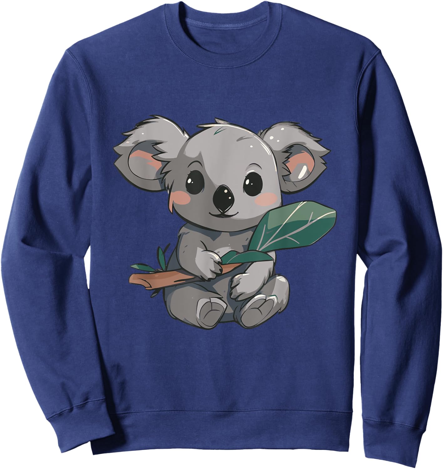 Cute Kawaii Koala Holding Eucalyptus Leaf Japanese Anime Sweatshirt - Sweatshirt | Navy