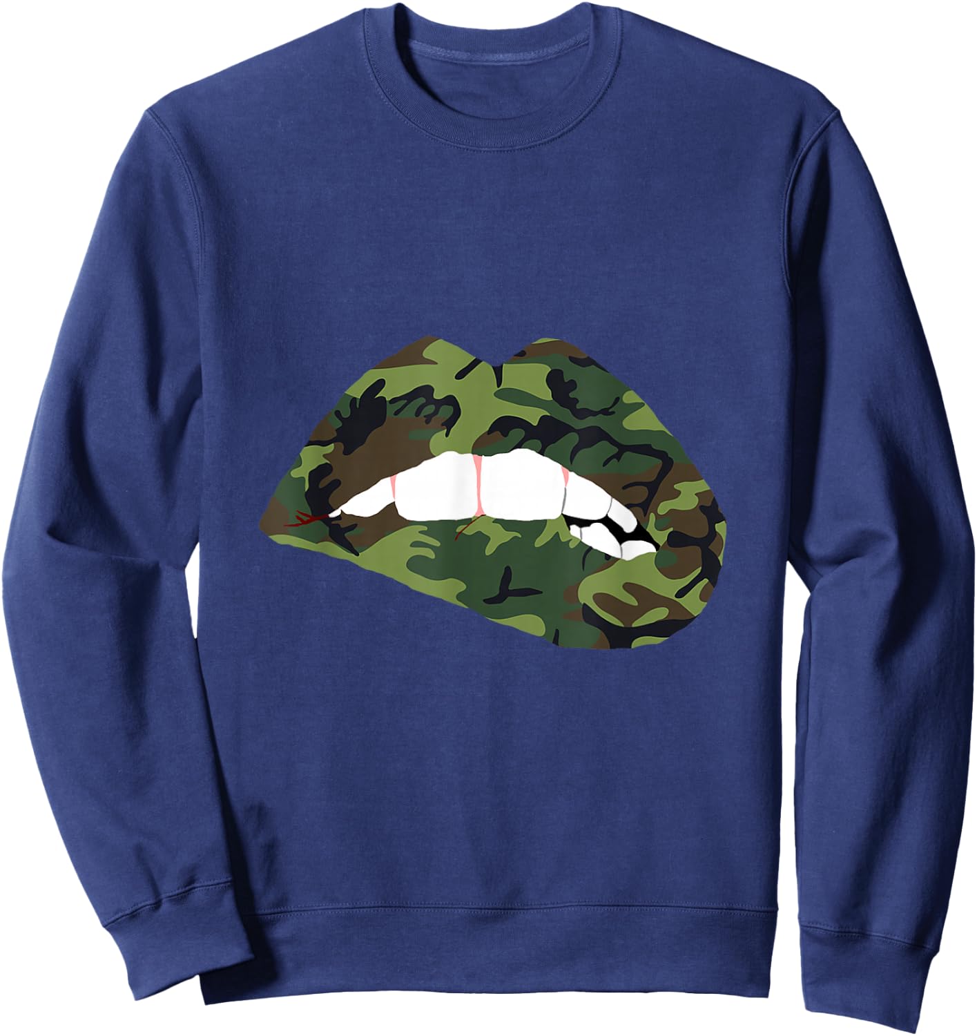 Camouflage Lips Camo Lipstick Kiss Mouth Army Sweatshirt - Sweatshirt | Navy
