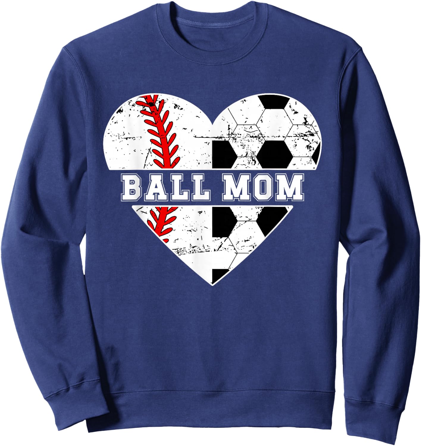 Ball Mom Heart Soccer Baseball Mom Soccer Baseball Mama Sweatshirt - Sweatshirt | Navy