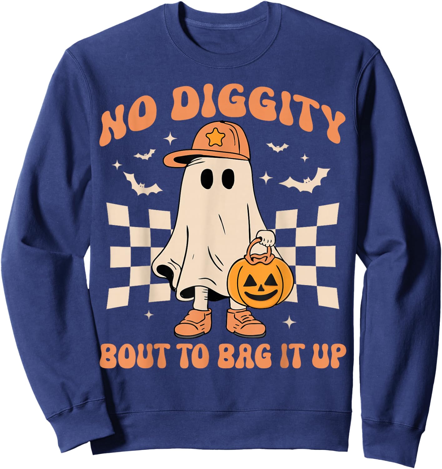 Halloween Ghost No Diggity Bout to Bag it Up Toddler Kids Sweatshirt - Sweatshirt | Navy