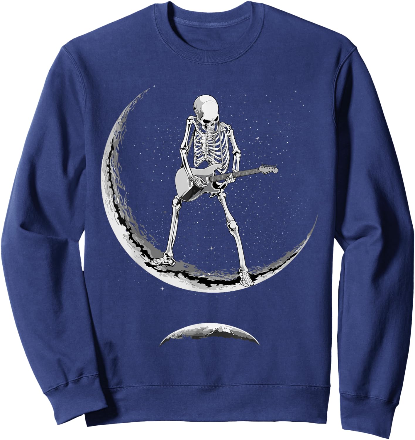Rock On Skeleton Moon Shirt - Funny Halloween Rock And Roll Sweatshirt - Sweatshirt | Navy