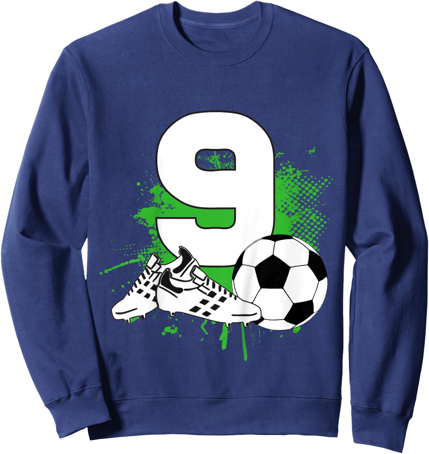 Kids 9th Birthday Boys 9 Years Soccer Football Player Birthday Sweatshirt - Sweatshirt | Navy