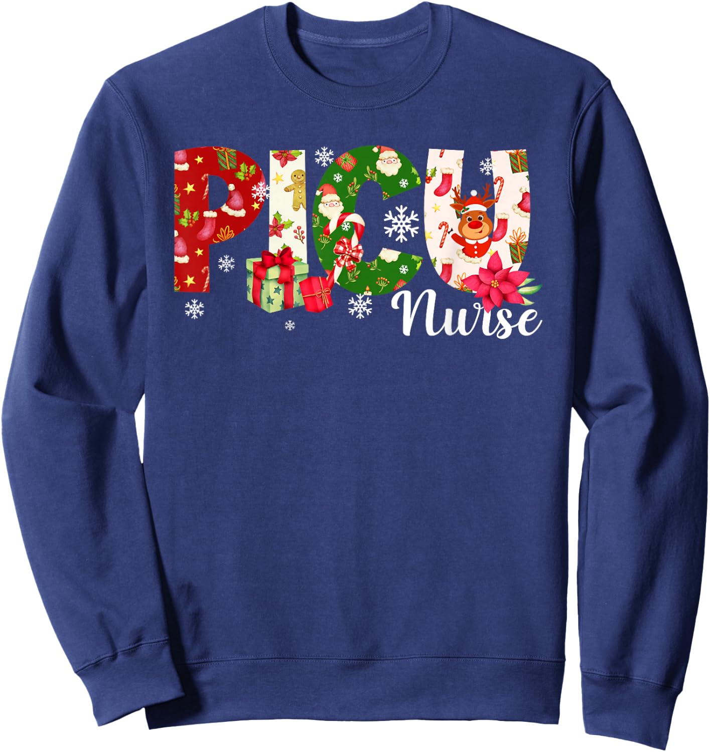 Christmas PICU Nurse Pediatric Intensive Care Unit Xmas Sweatshirt - Sweatshirt | Navy