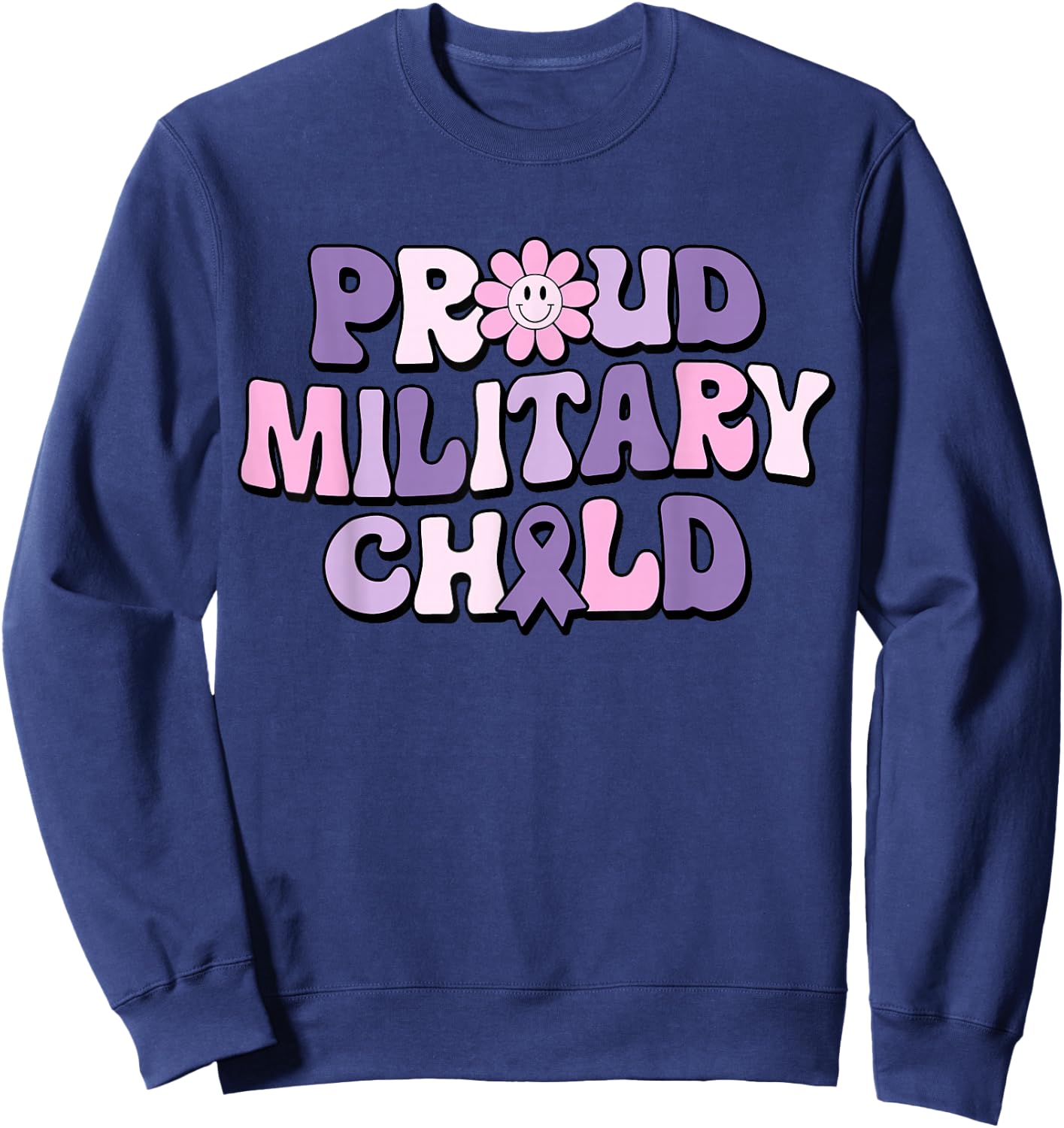 Proud Military Child Groovy Purple Up for Military Kids Sweatshirt - Sweatshirt | Navy
