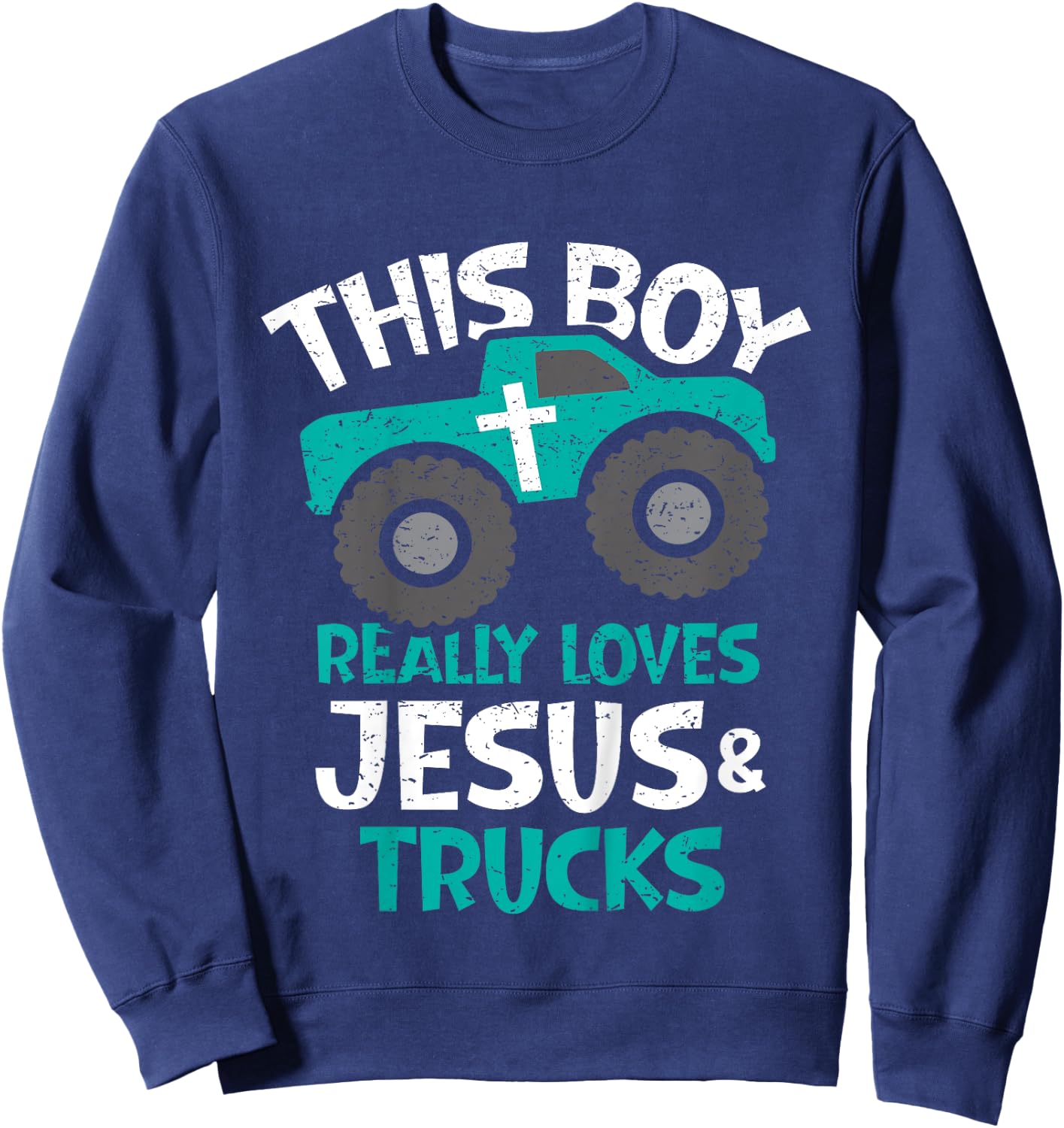 Kids I love Jesus and trucks Sweatshirt - Sweatshirt | Navy