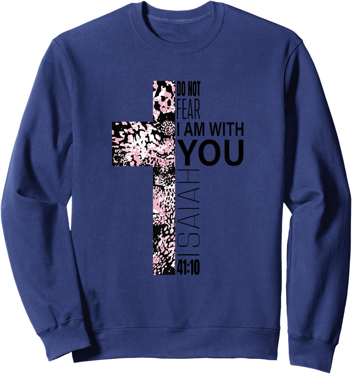 Pink Cross Faith Over Fear Christian Religious Verse Easter Sweatshirt - Sweatshirt | Navy