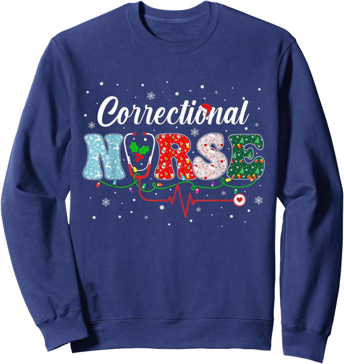 Correctional Nurse Xmas Santa Hat Nursing Christmas Pattern Sweatshirt - Sweatshirt | Navy
