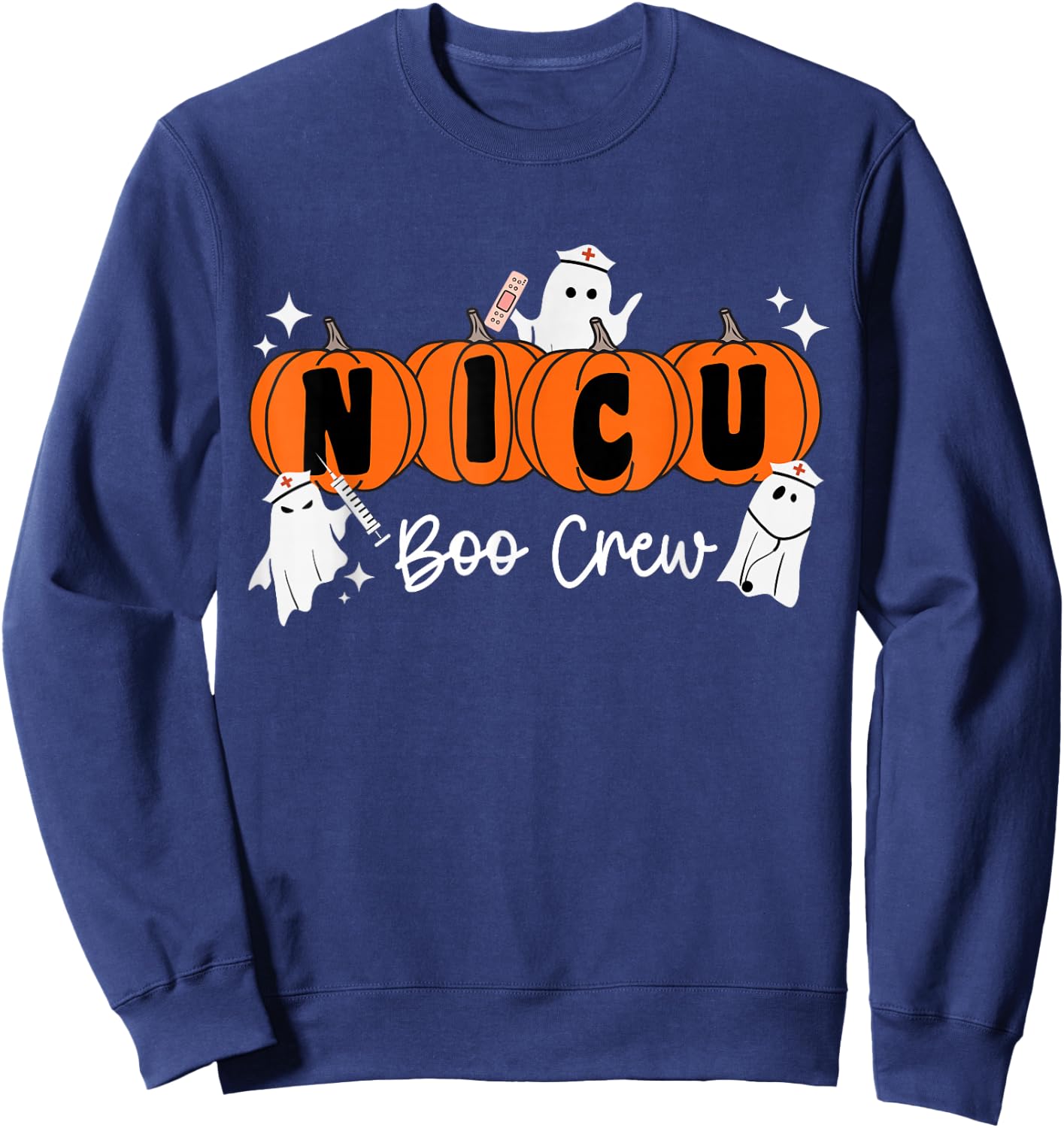 Nicu Boo Crew Ghost Pumpkin Costume NICU Nurse Halloween Sweatshirt - Sweatshirt | Navy