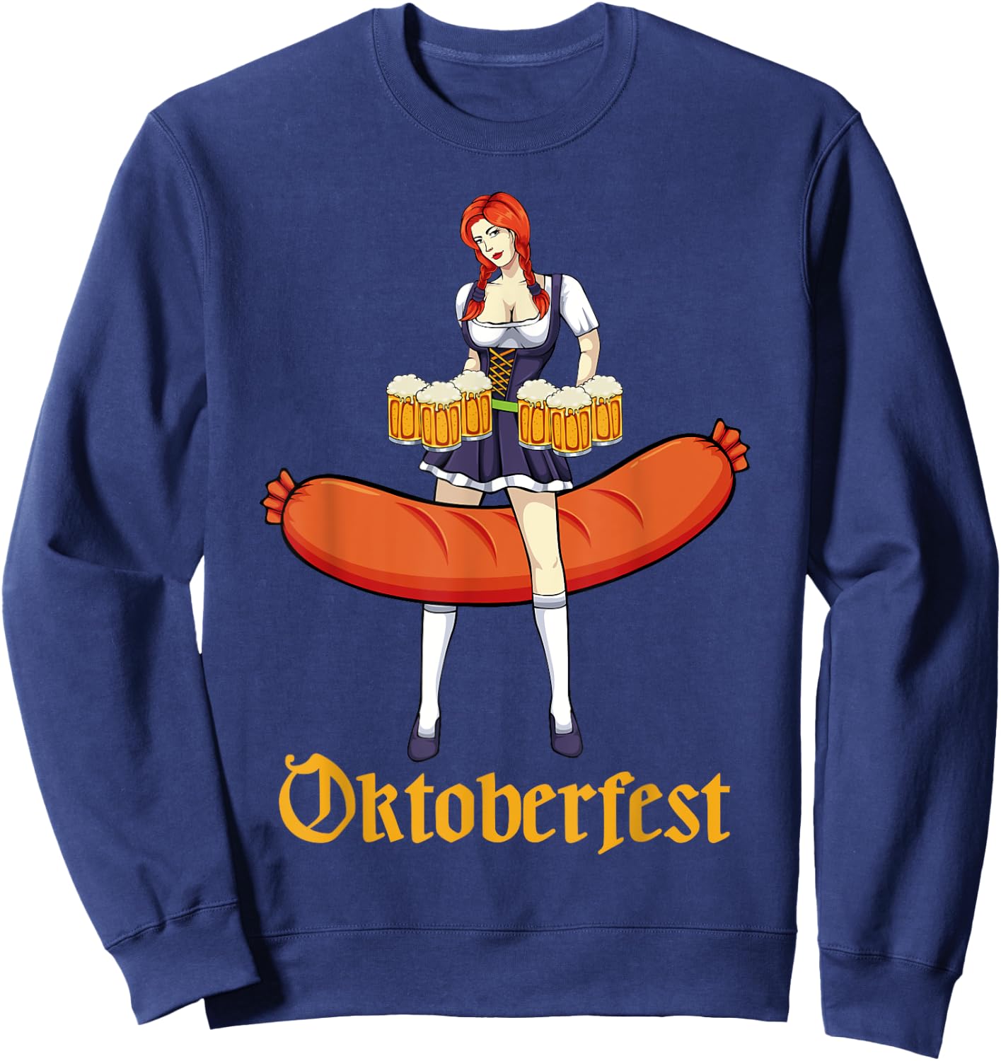 Barmaid Oktoberfest Cute German Woman Dirndl Bratwurst Beer Sweatshirt - Sweatshirt | Navy