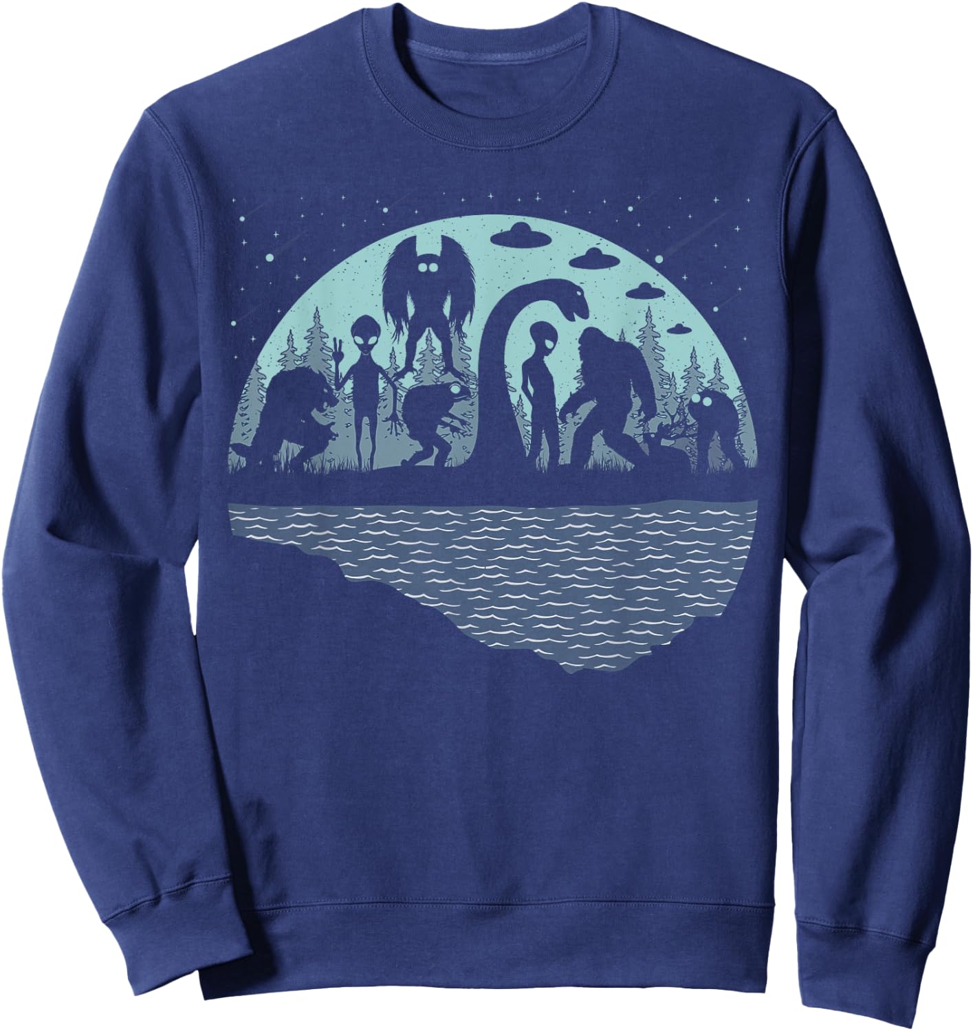 Bigfoot Loch Ness Monster Mothman And Aliens! Funny Cryptid Sweatshirt - Sweatshirt | Navy