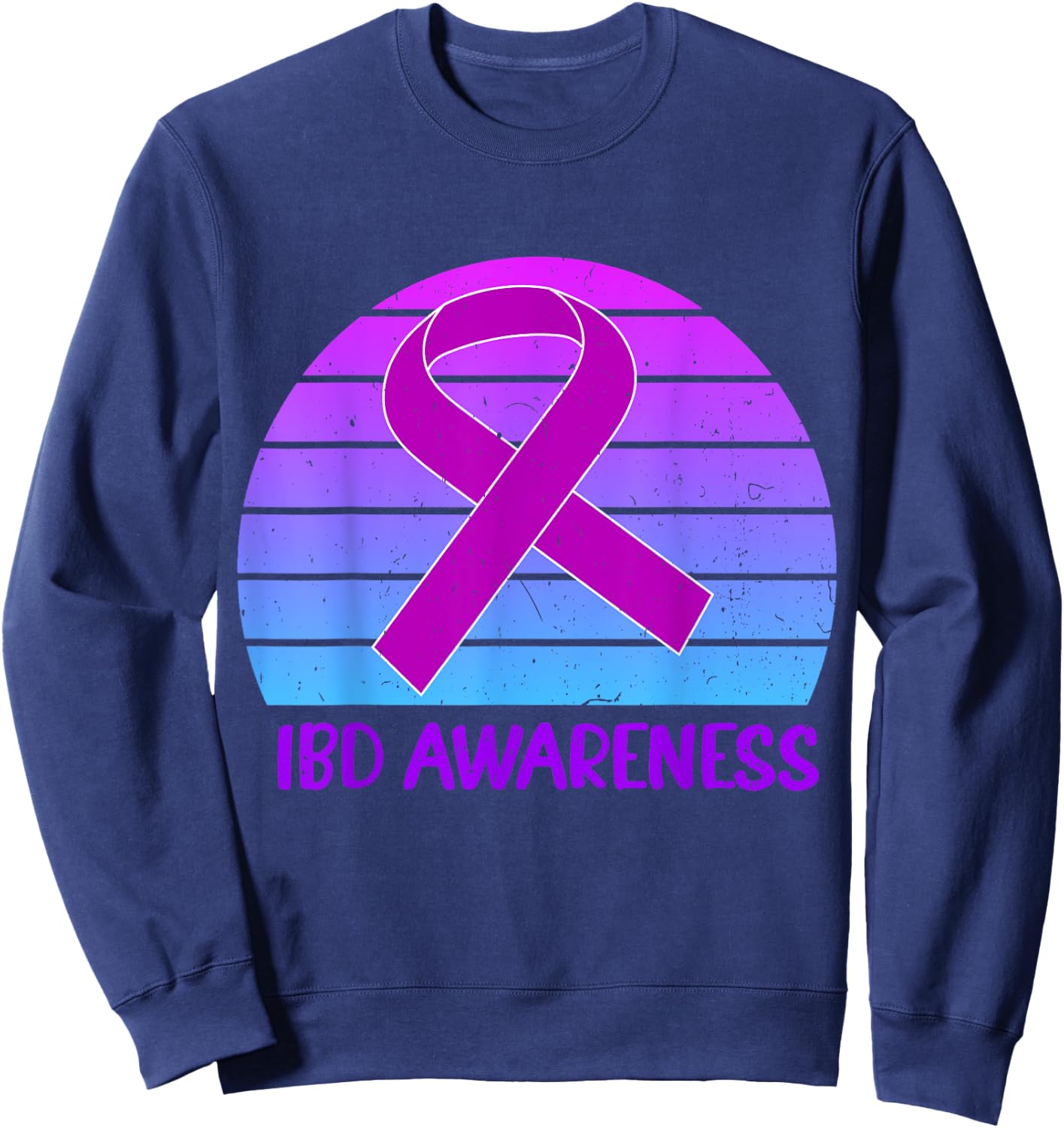 IBD Awareness Crohn's And Colitis Purple Vintage Ribbon Sweatshirt - Sweatshirt | Navy