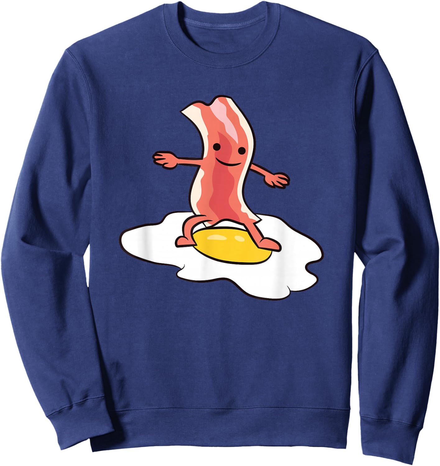 Kawaii Bacon Surfing On Fried Egg Breakfast Egg and Bacon Sweatshirt - Sweatshirt | Navy
