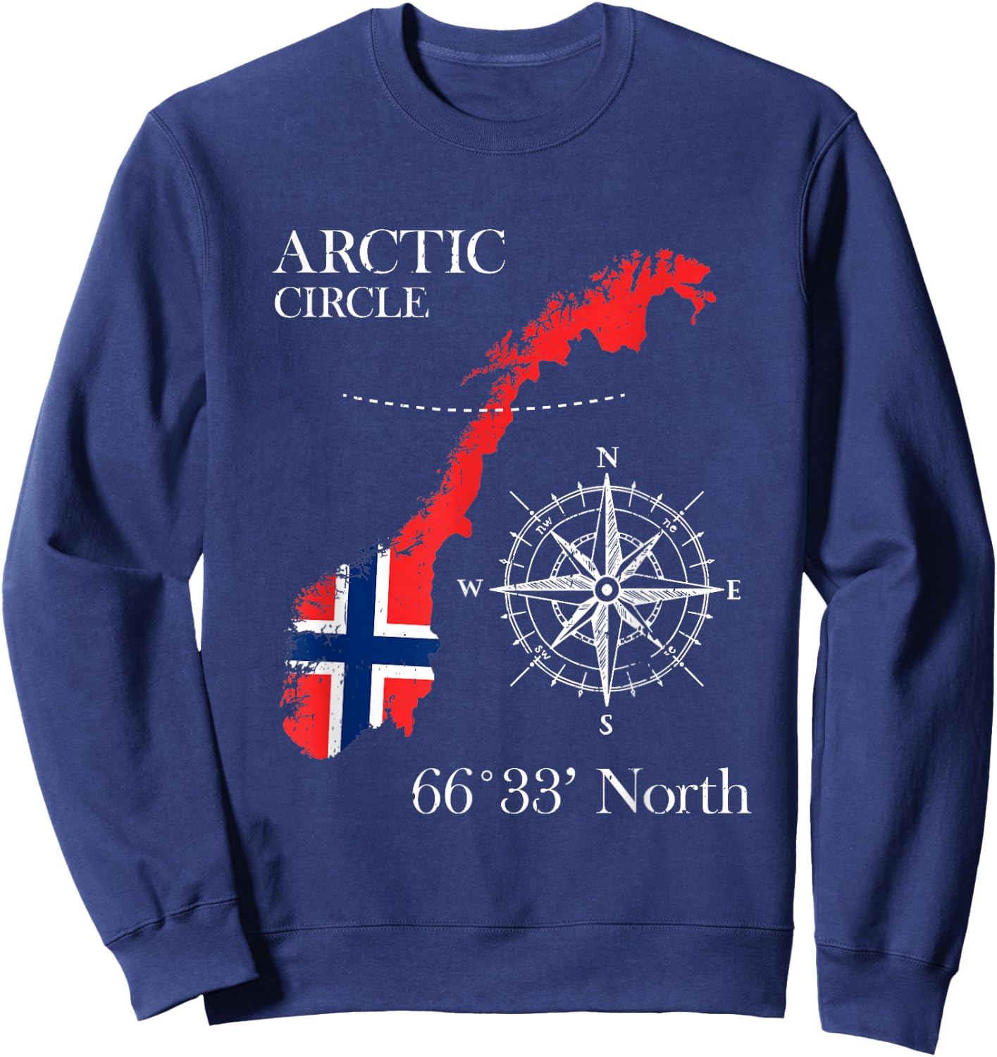 Norway Scandinavia Hiking Camper Fishing Norge - Arctic Circle Polar North Norwegian Flag - -Adults - Black - Small - Short Sleeve - Classic Fit - Cotton, Polyester Sweatshirt - Sweatshirt | Navy