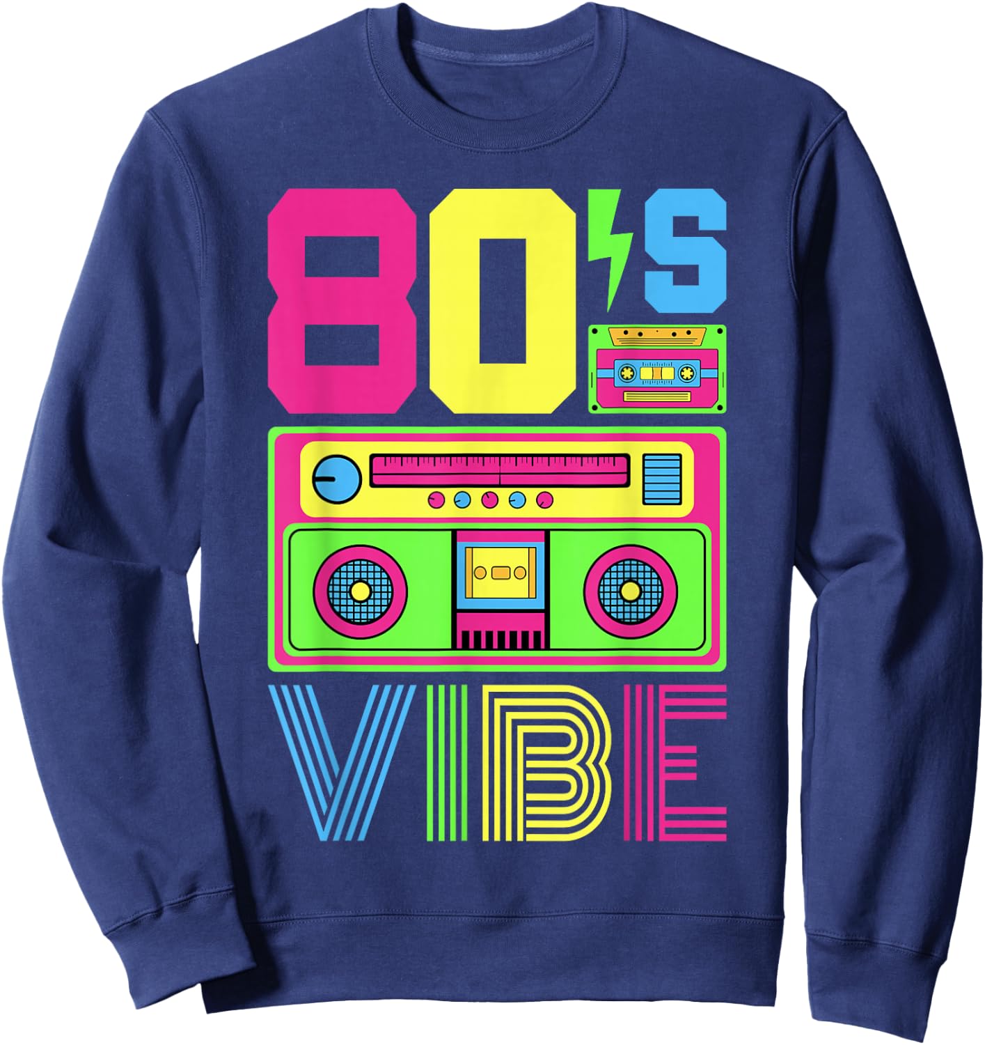 80s Vibe 1980s Fashion Theme Party Outfit Eighties Costume Sweatshirt - Sweatshirt | Navy