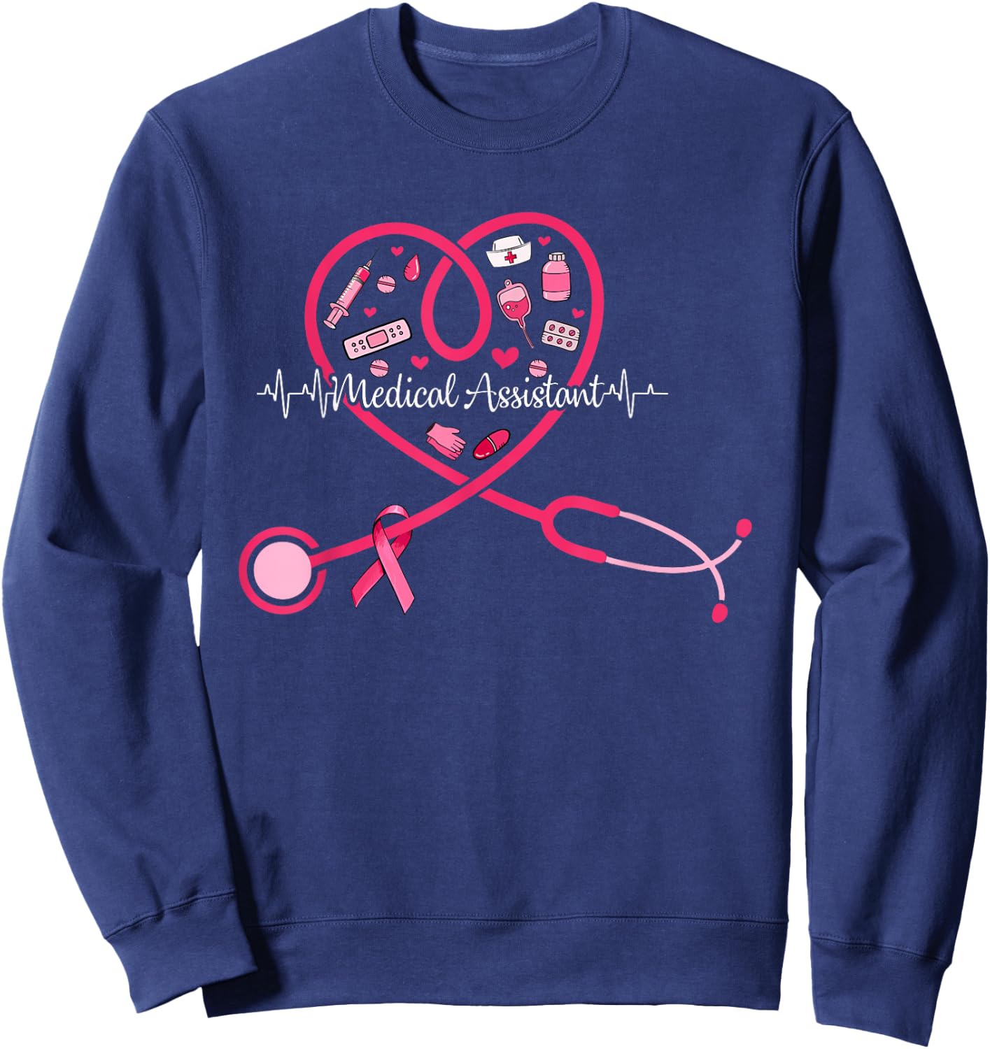 Medical Assistant Pink Stethoscope Heart Pink Breast Cancer Sweatshirt - Sweatshirt | Navy