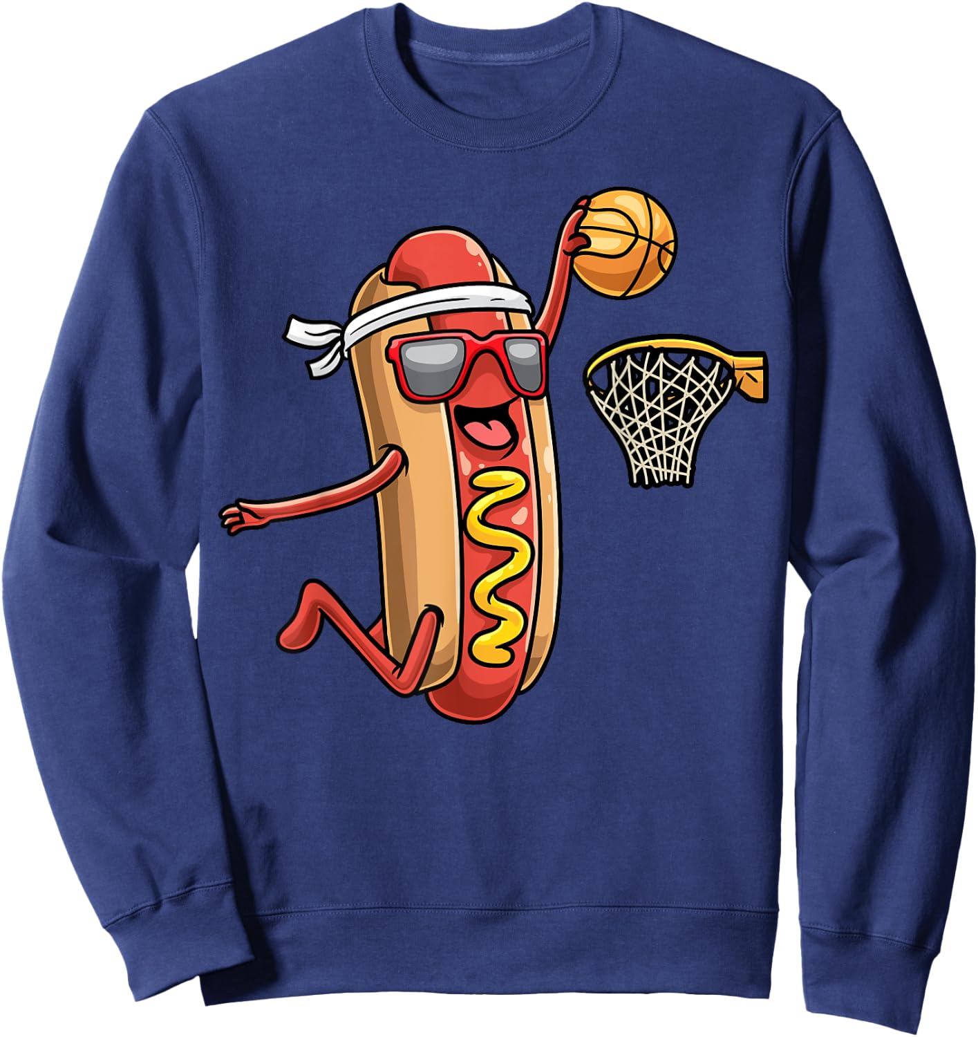 Hotdog In Bread Roll Playing Basketball Sports Player Kids Sweatshirt - Sweatshirt | Navy