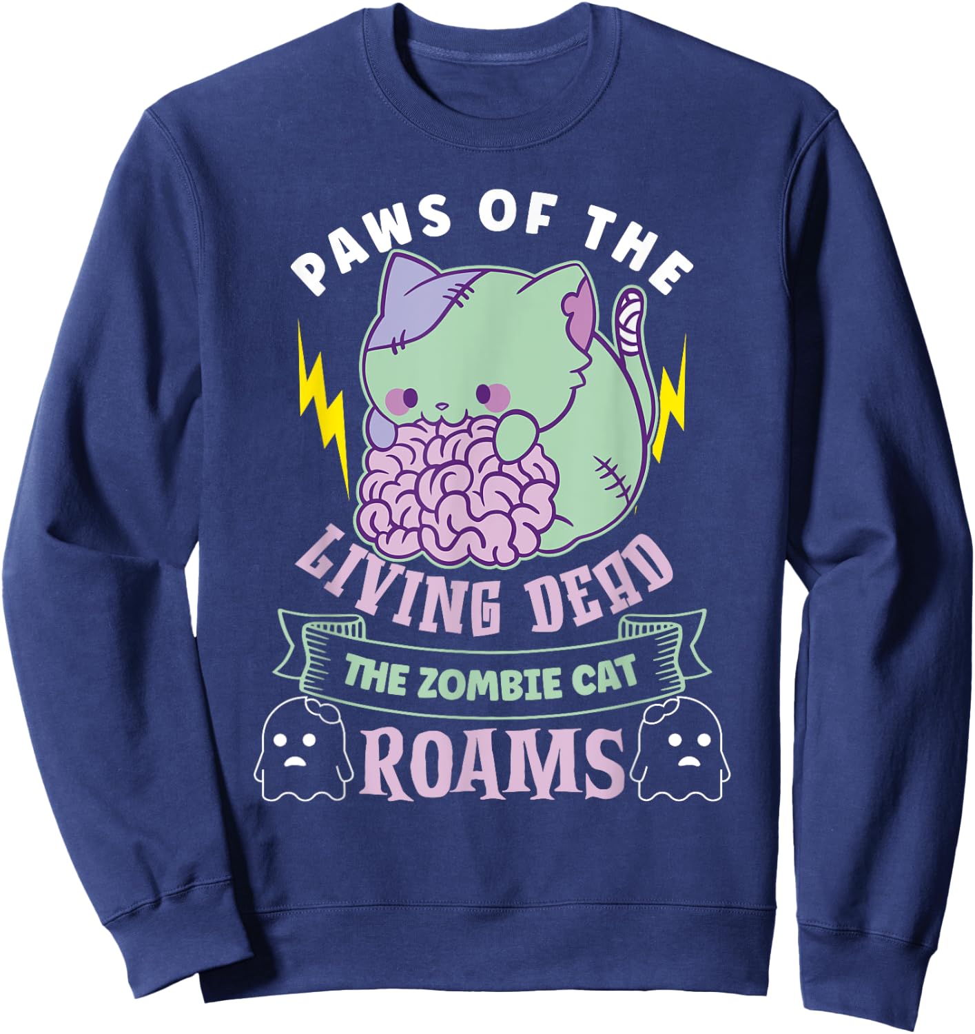 Zombie Cat Undead Kitty Horror Meow Creepy Feline Cat Zombie Sweatshirt - Sweatshirt | Navy