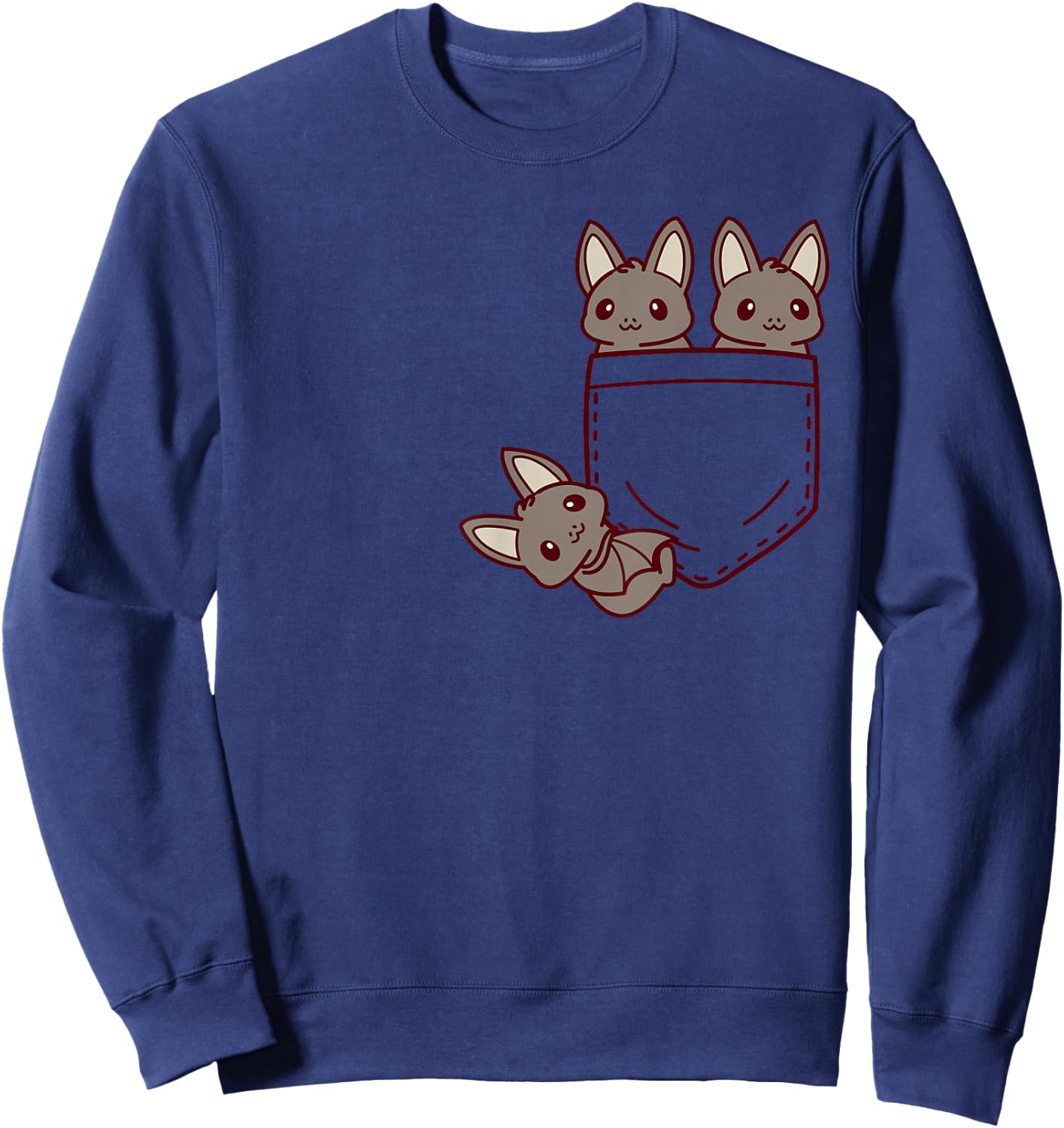 for Bat Lovers Cute Kawaii Baby Bat in Pocket Sweatshirt - Sweatshirt | Navy