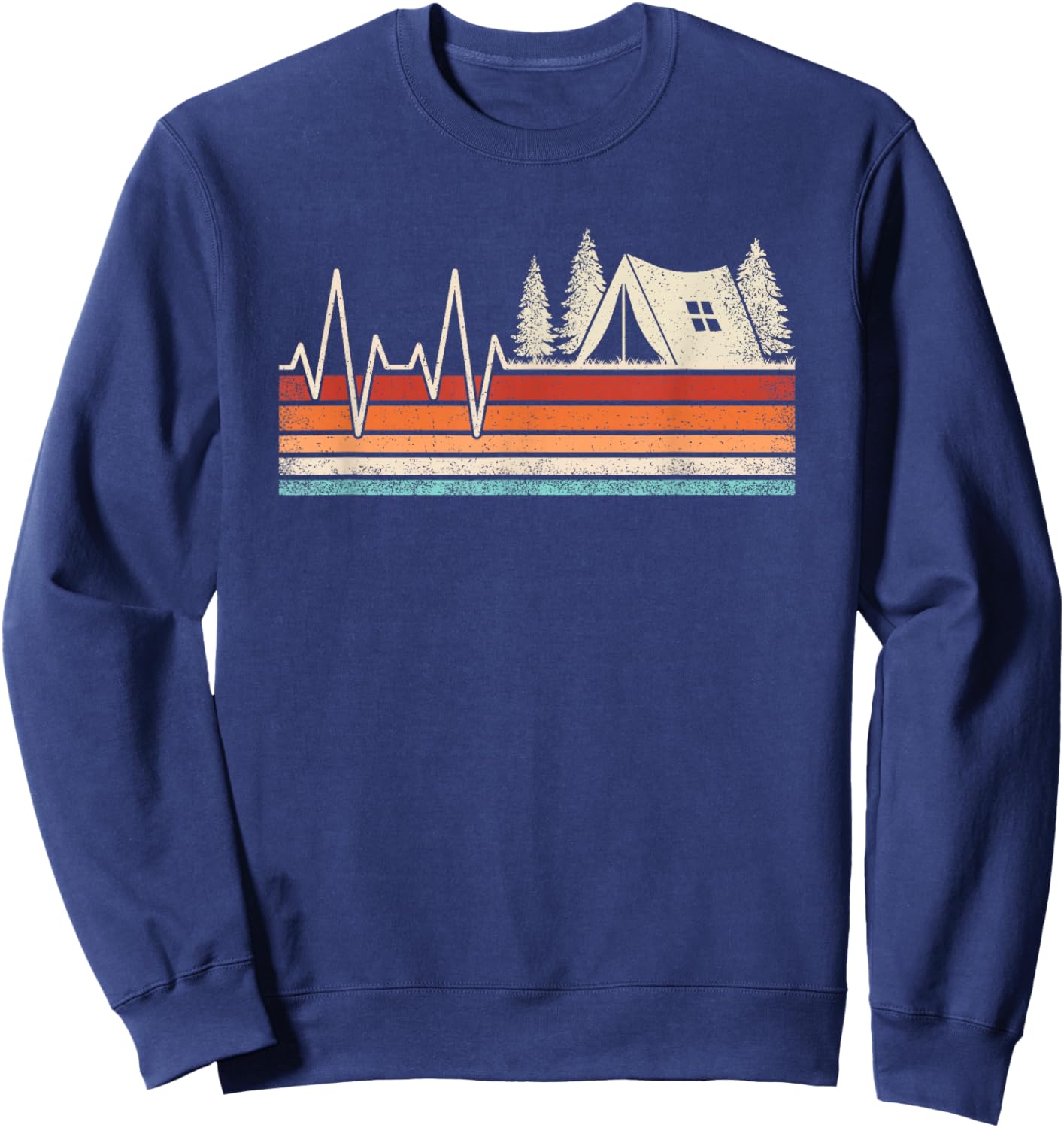 Retro Camping Heartbeat Outdoor Nature Camper Hiking Men Sweatshirt - Sweatshirt | Navy