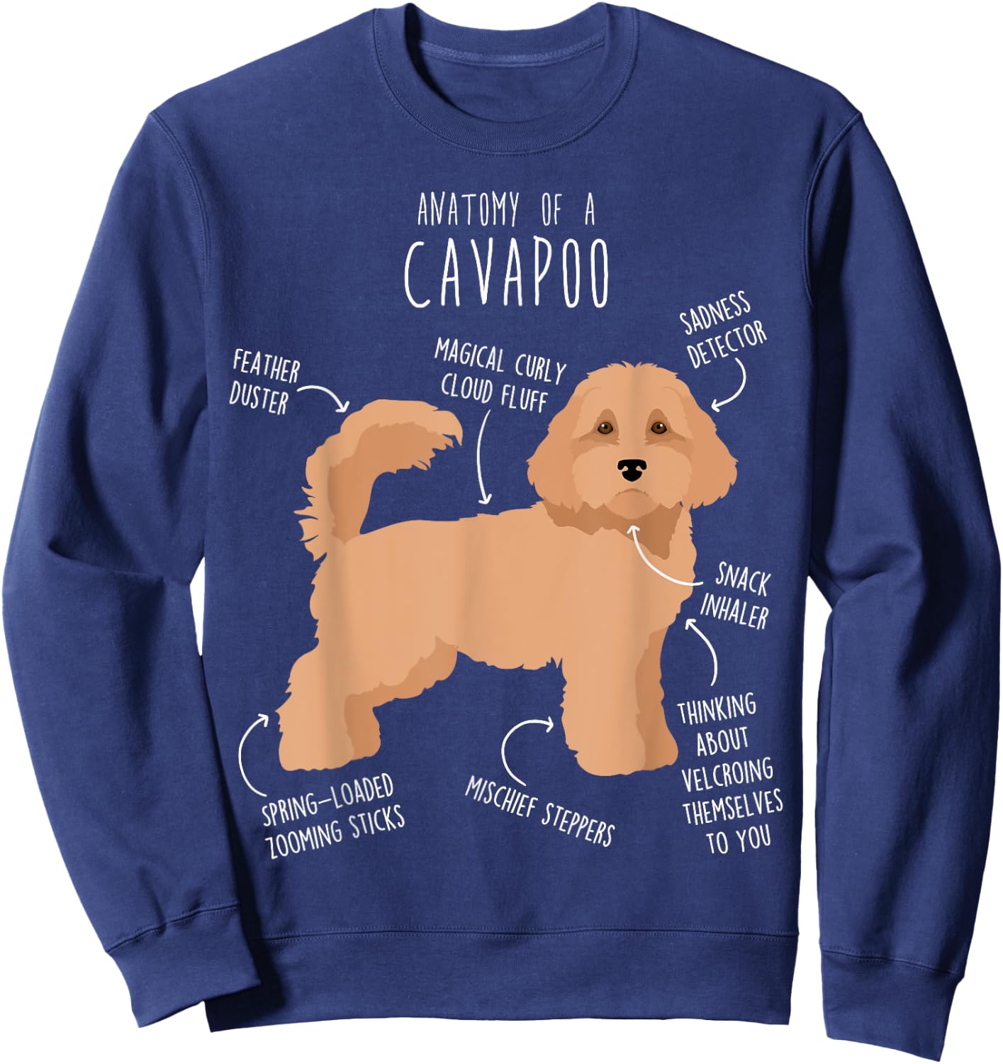 Cavapoo Dog Anatomy, Cute Funny Tan Cavoodle Pet Mom Dog Dad Sweatshirt - Sweatshirt | Navy