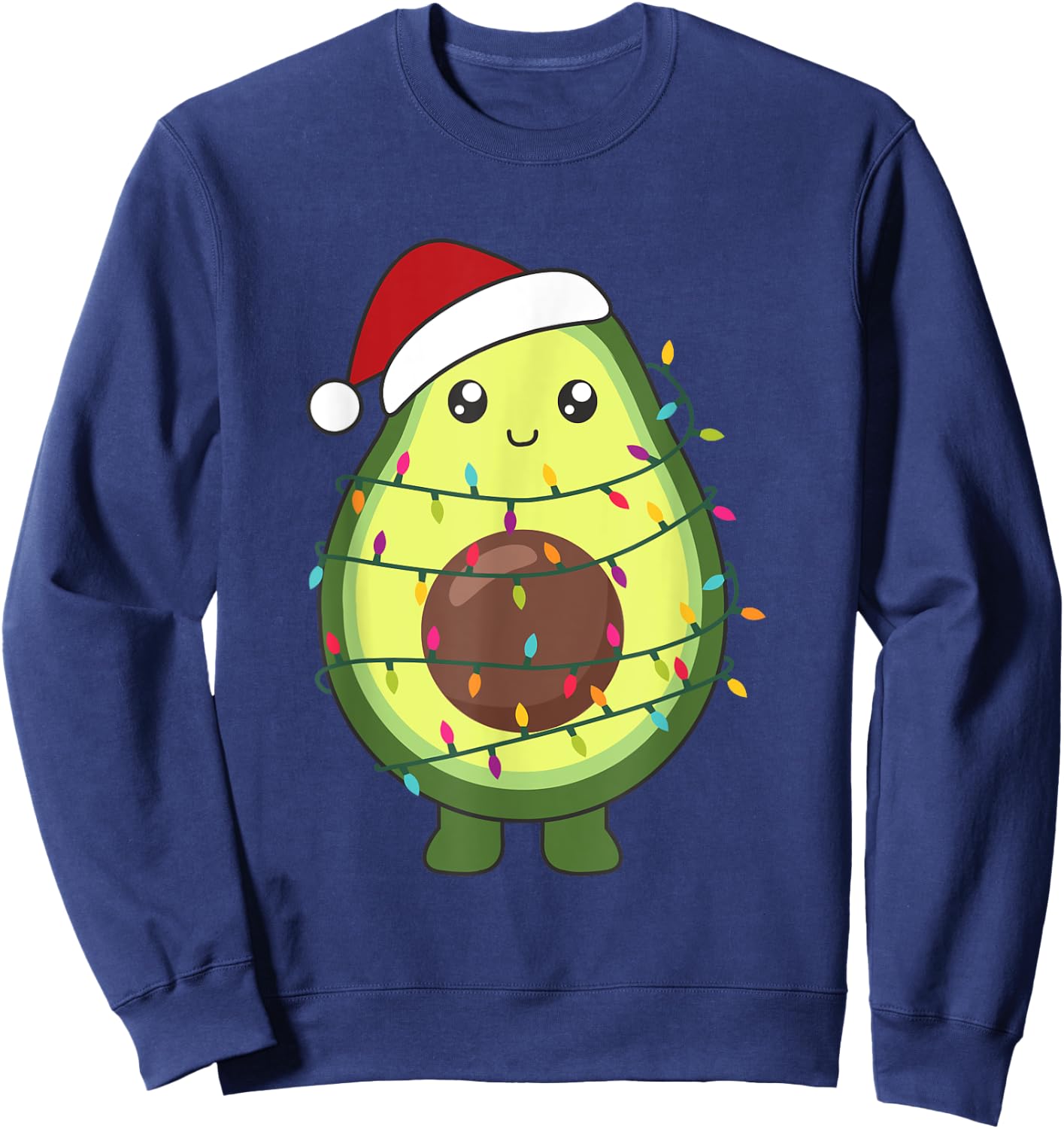 Avocado Christmas Food With Fairy Lights Funny Avocados Sweatshirt - Sweatshirt | Navy