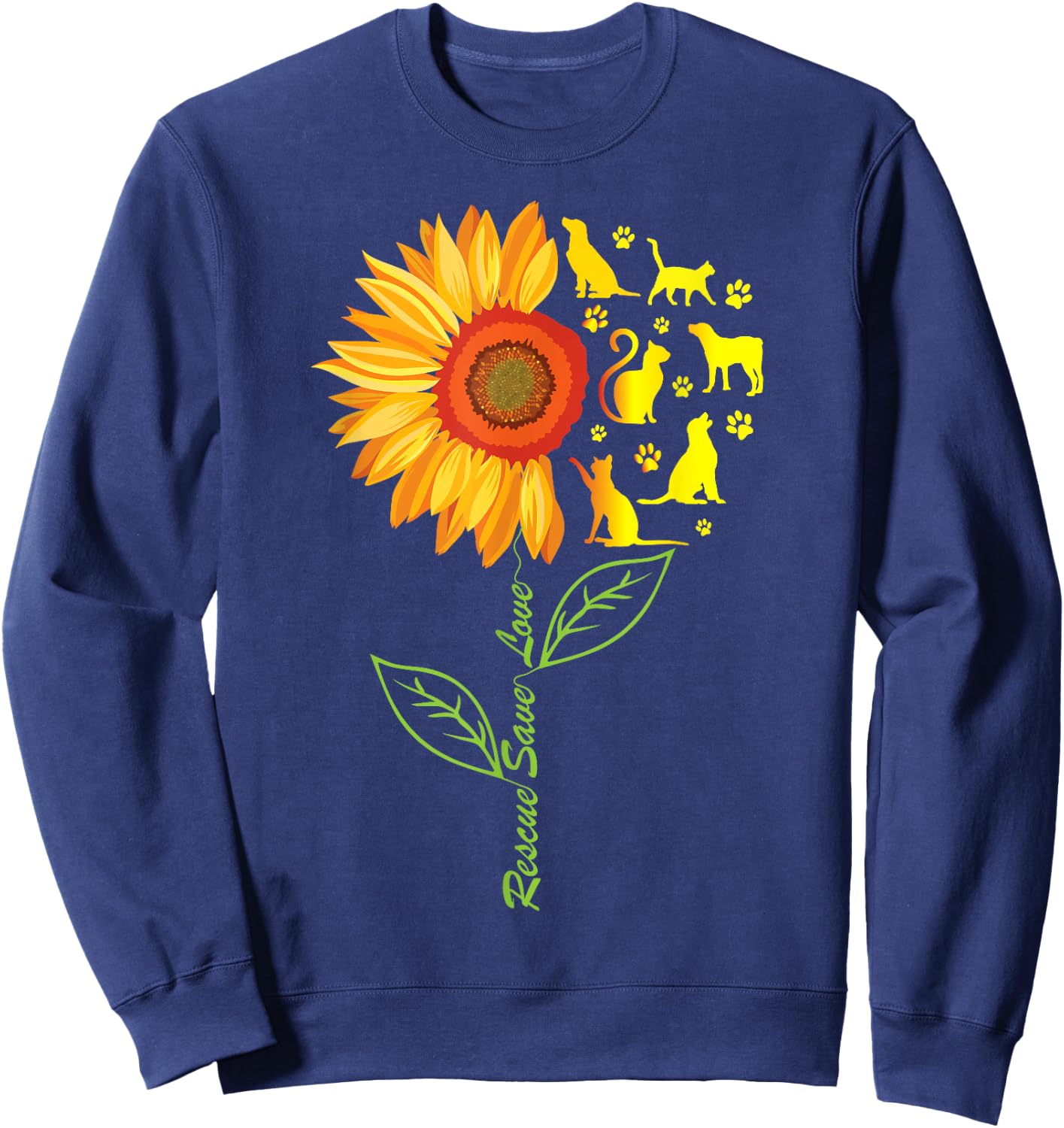 RESCUE SAVE LOVE PET Animal Shelter Sunflower Gift T Shirt Sweatshirt - Sweatshirt | Navy