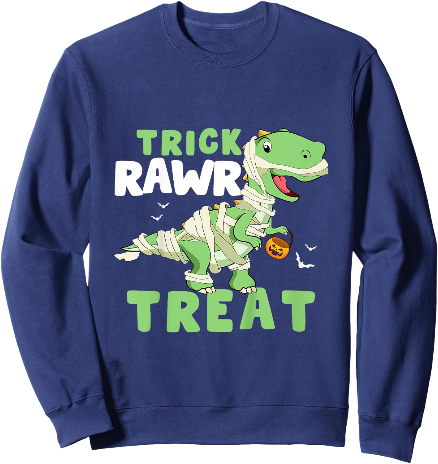 Kids Trick Rawr Treat Halloween Dino Dinosaurus Toddler Boy Sweatshirt - Sweatshirt | Navy