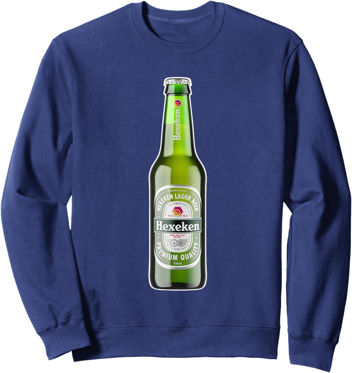 HEX Crypto Hexeken Lager Beer Brand Parody Bottle Hexican Sweatshirt - Sweatshirt | Navy