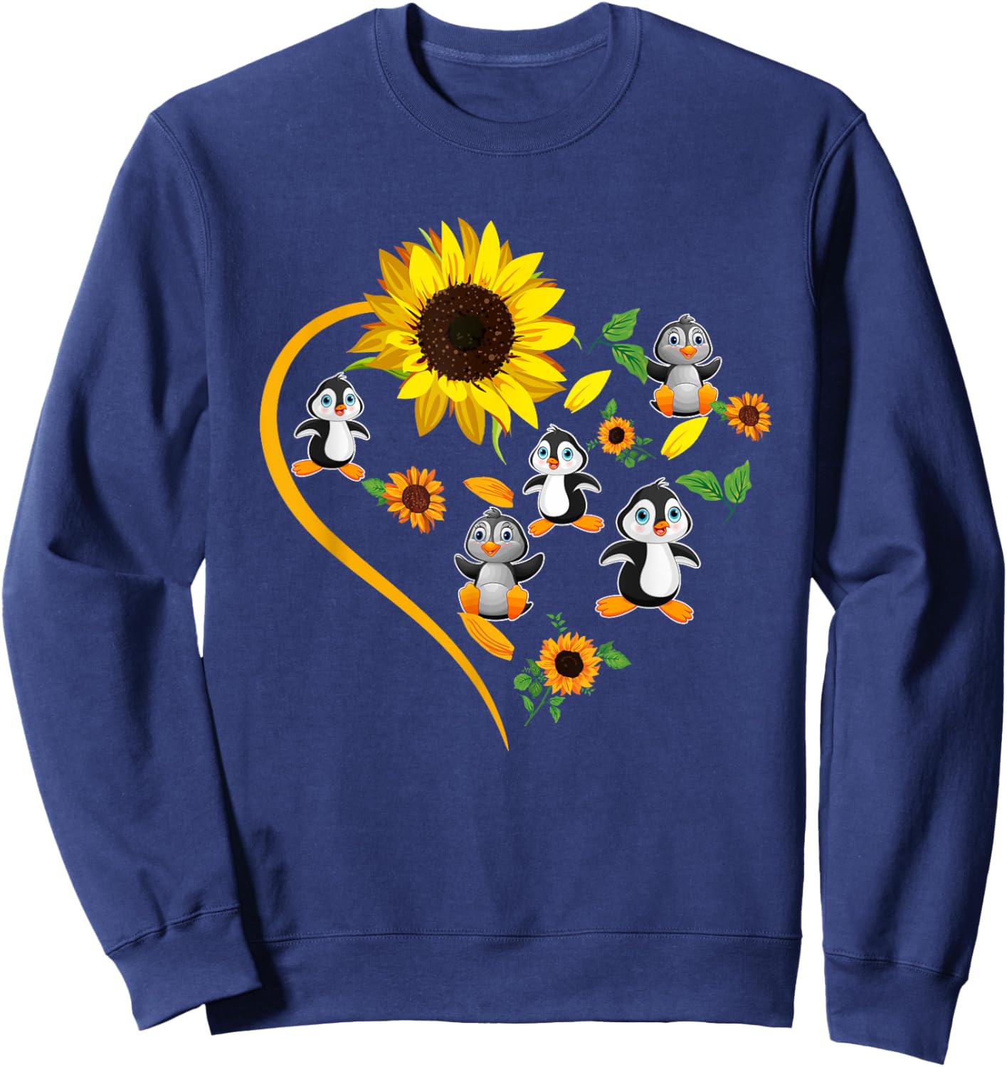 Sunflowers Penguins Cute Heart Shape Matching Bird Lover Sweatshirt - Sweatshirt | Navy