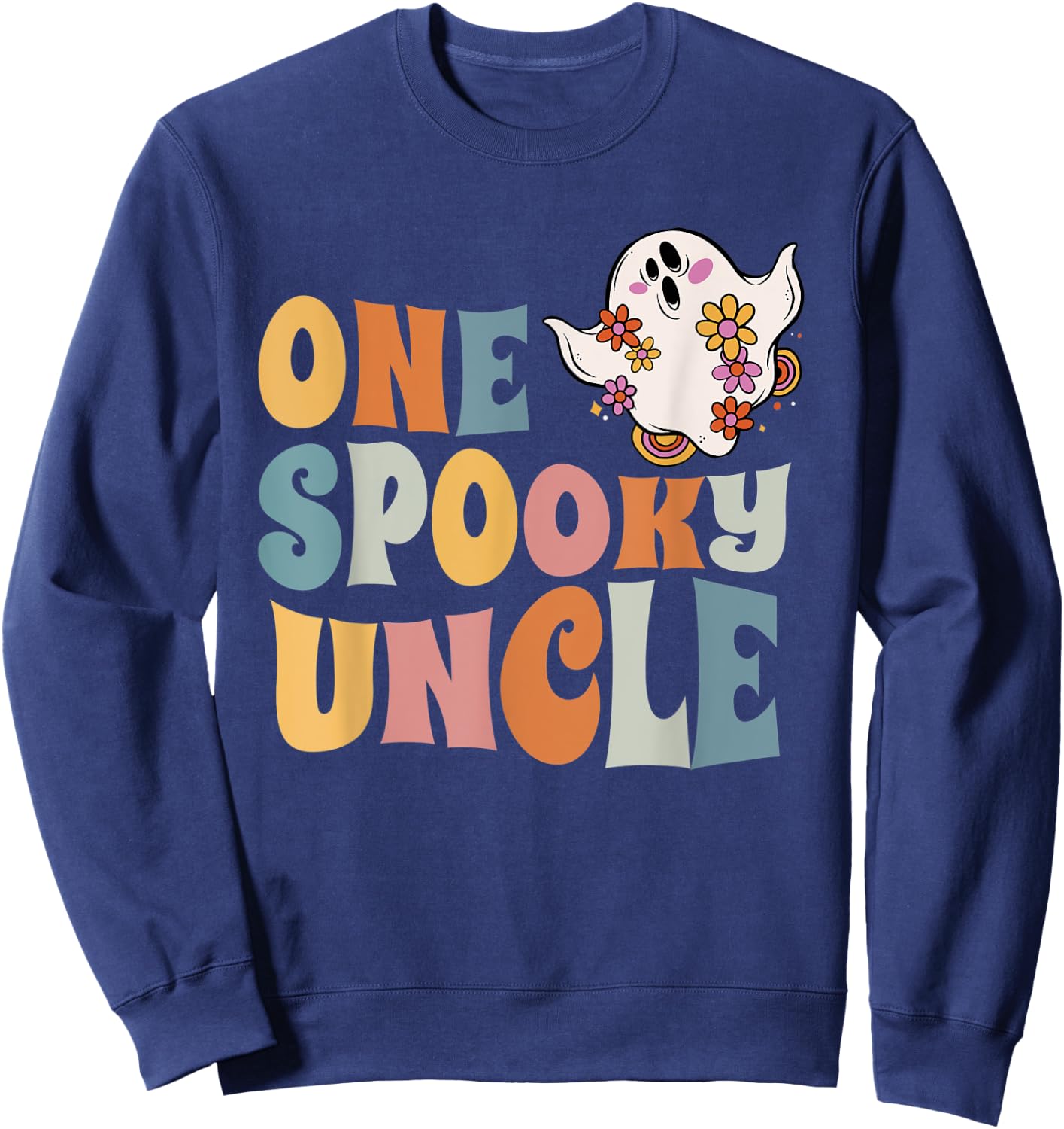 One Spooky Uncle Groovy Halloween Costume Sweatshirt - Sweatshirt | Navy