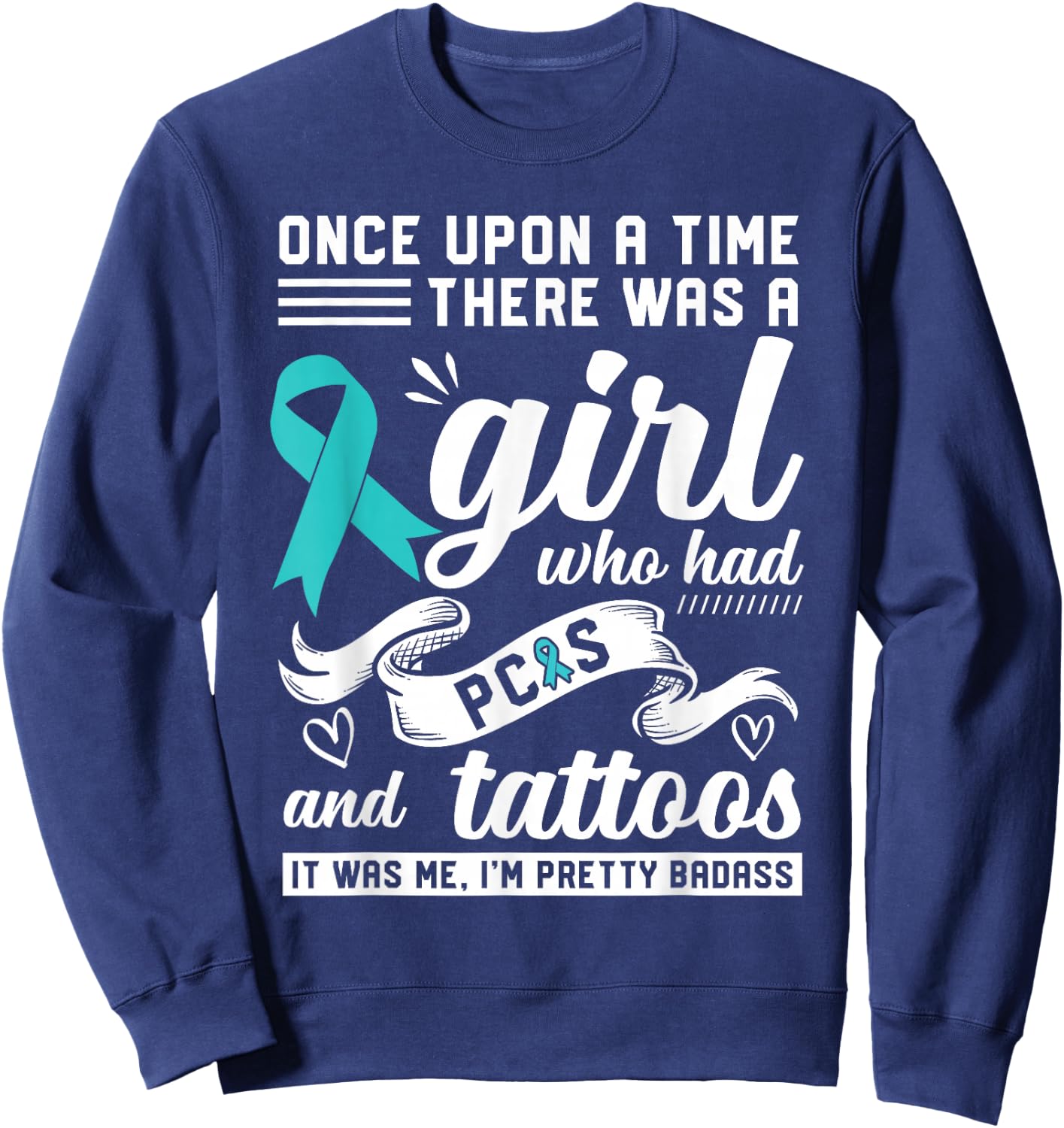 Funny Badass With Tattoo and PCOS Chronic Illness Awareness Sweatshirt - Sweatshirt | Navy
