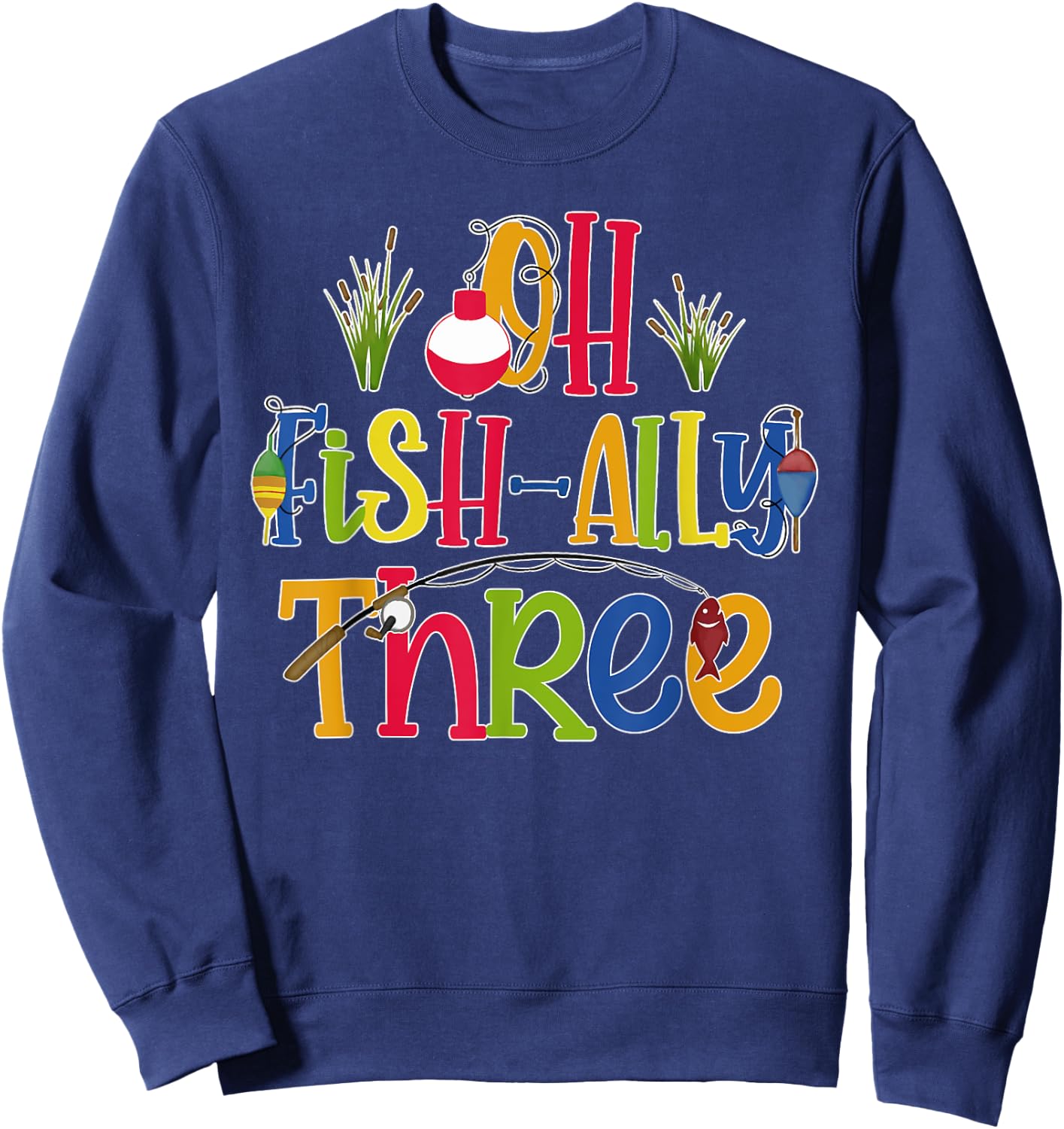 Oh Fish Ally Three Birthday Boy Outfit 3 Year Old 3rd Bday Sweatshirt - Sweatshirt | Navy