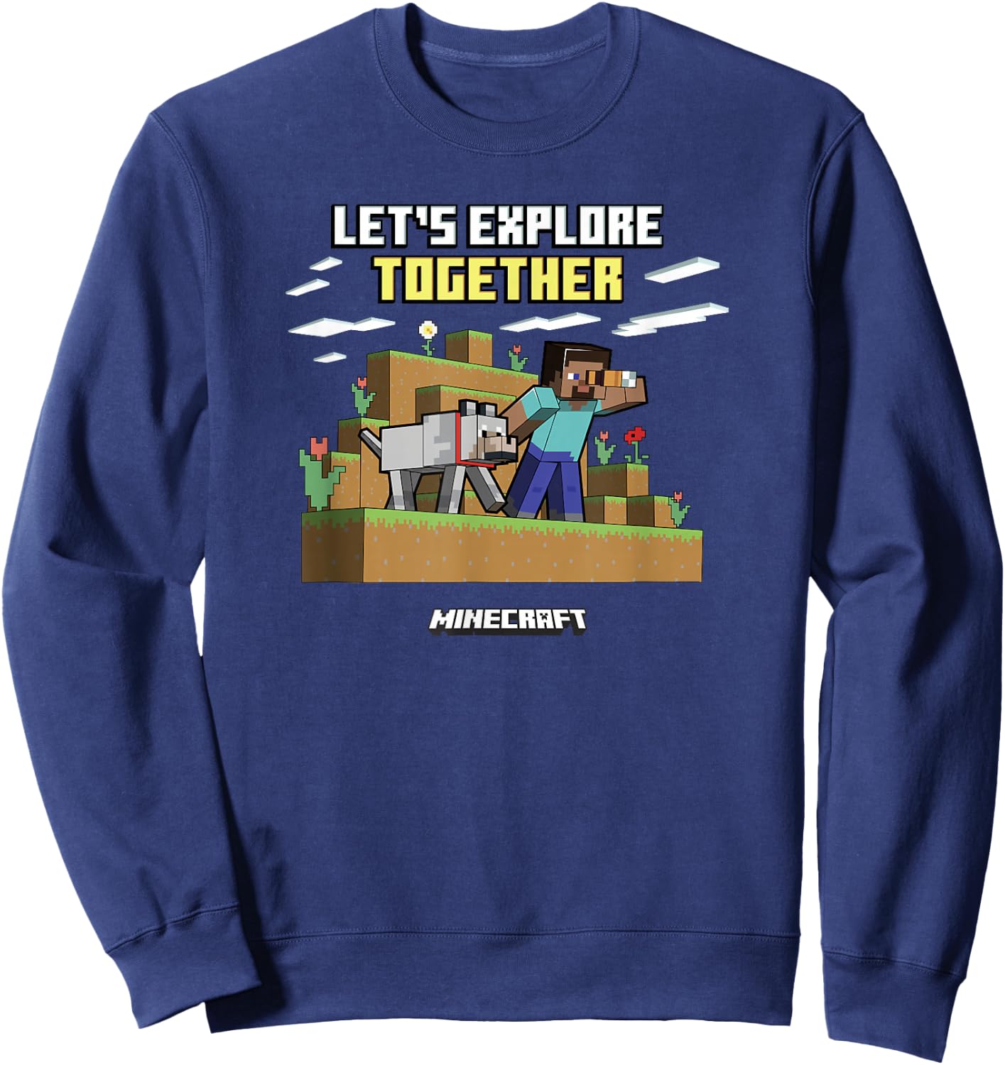 Minecraft Valentine's Day Let's Explore Together Steve Wolf Sweatshirt - Sweatshirt | Navy