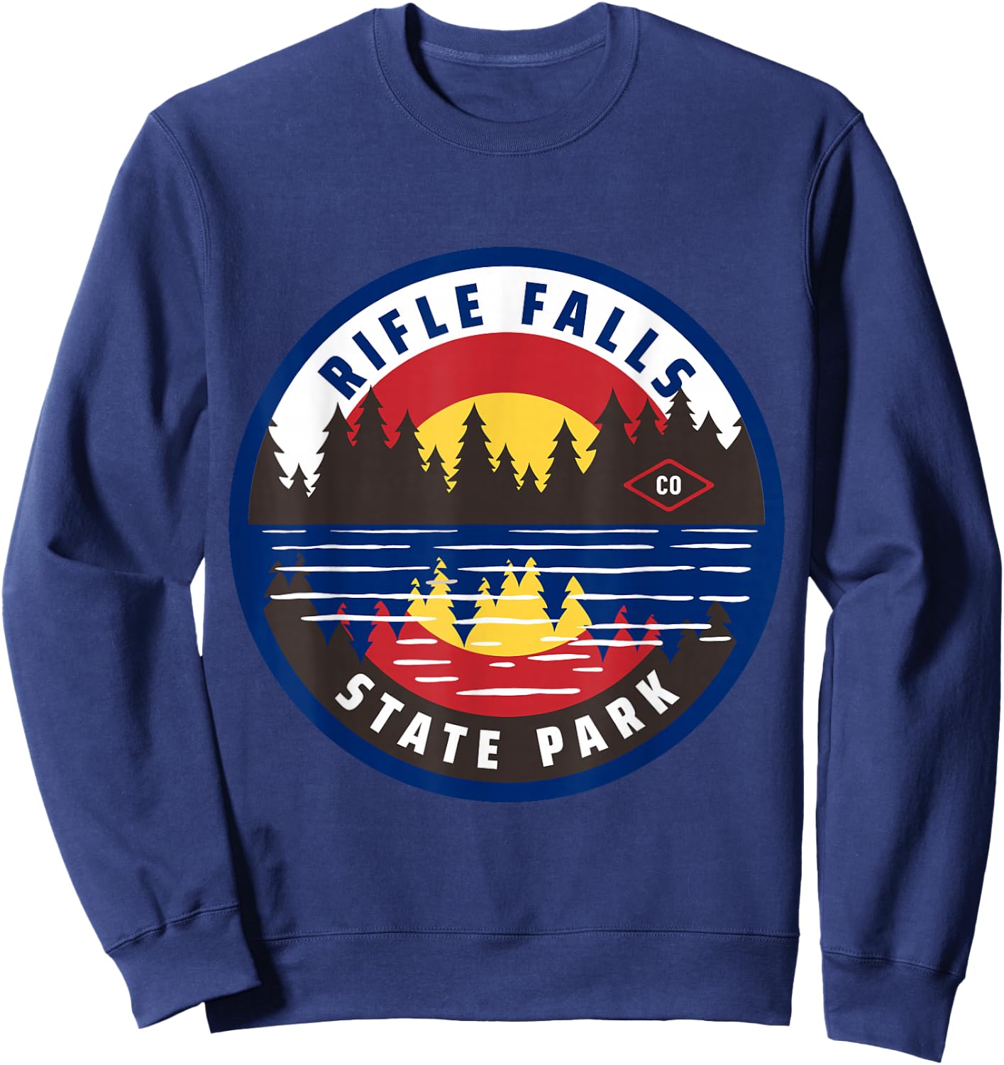 Rifle Falls State Park Colorado CO Lake and Forest Flag Sweatshirt - Sweatshirt | Navy