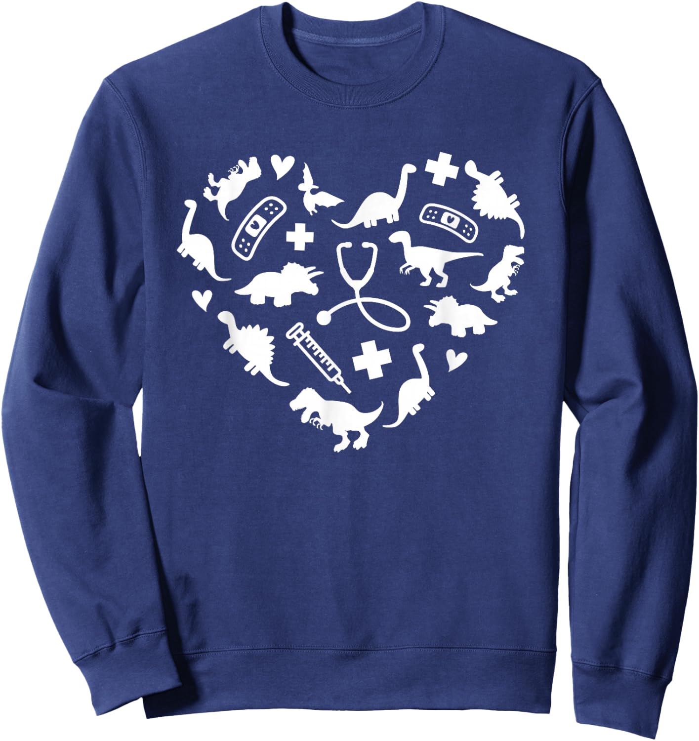Pediatric Nurse Heart Cute Dinosaur Pediatric Physical Peds Sweatshirt - Sweatshirt | Navy