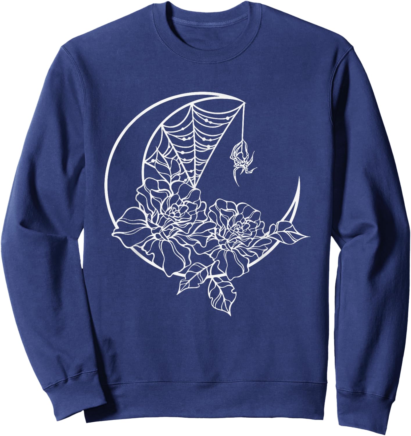 Goth Y2K Emo Alt Fairy Grunge Flower Rose Web Spider Moon Sweatshirt - Sweatshirt | Navy