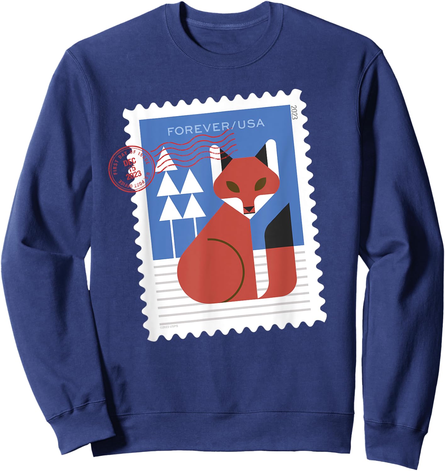 USPS Winter Woodland Animals - Fox Stamp Sweatshirt - Sweatshirt | Navy