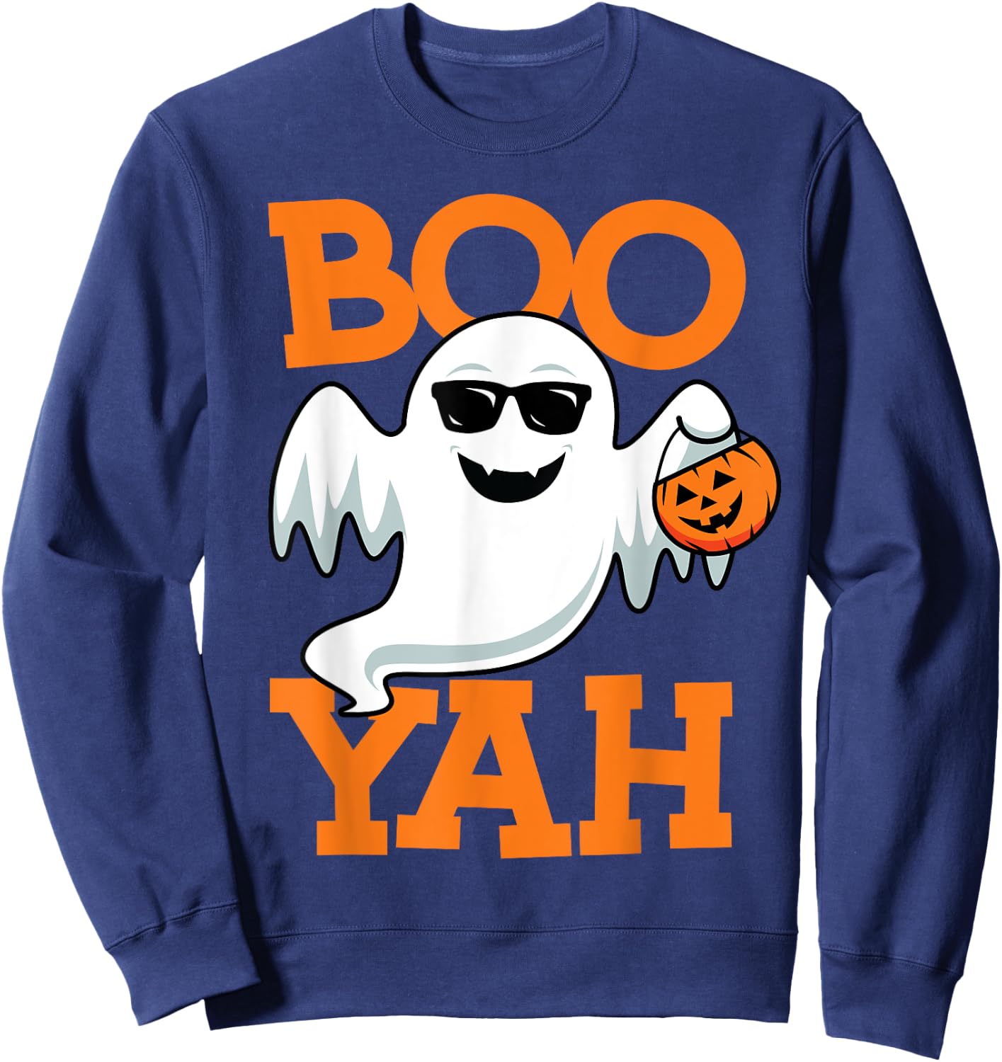 Ghost Boo Yah Funny Halloween Shirt Spooky Booyah Boys Girls Sweatshirt - Sweatshirt | Navy